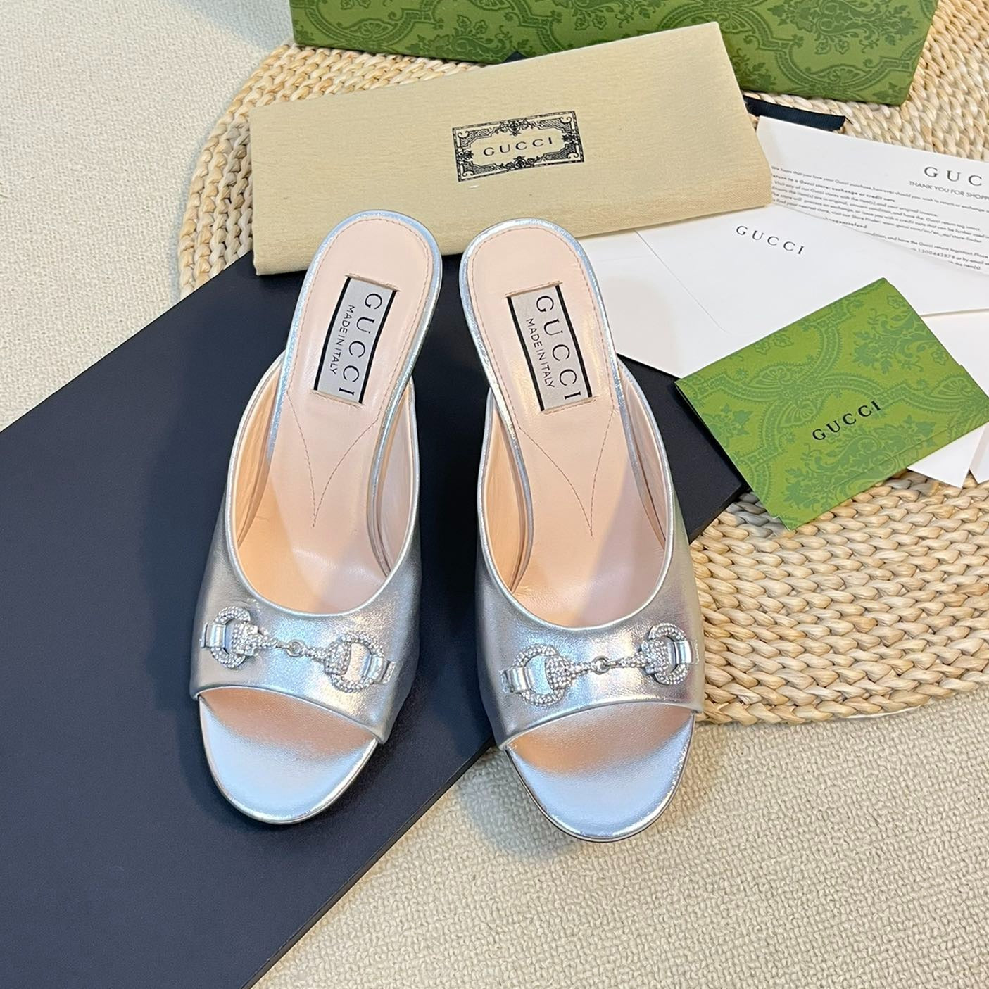 Luxury Gucci GG  Women's Horsebit mid-heel slide sandal in Silver