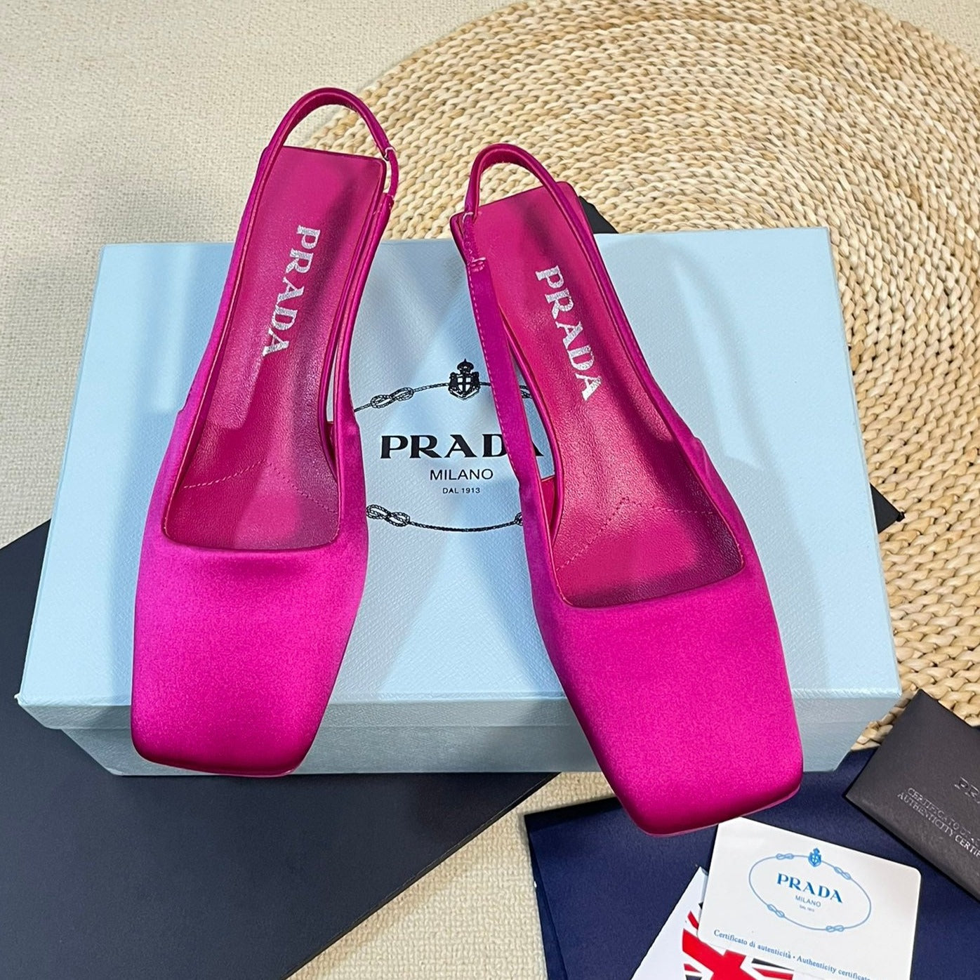 Luxury PradaSQUARE TOE SLINGBACK PUMPS BARBIE PINK SATIN