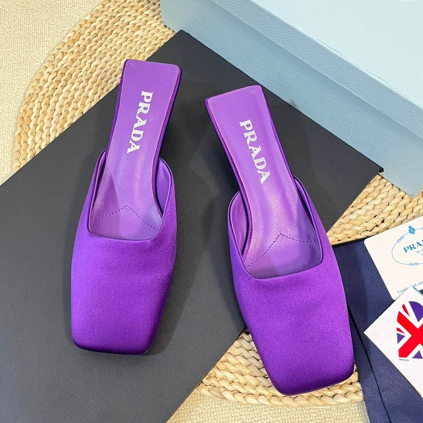 Luxury PradaSQUARE TOE MULES VIOLET SATIN