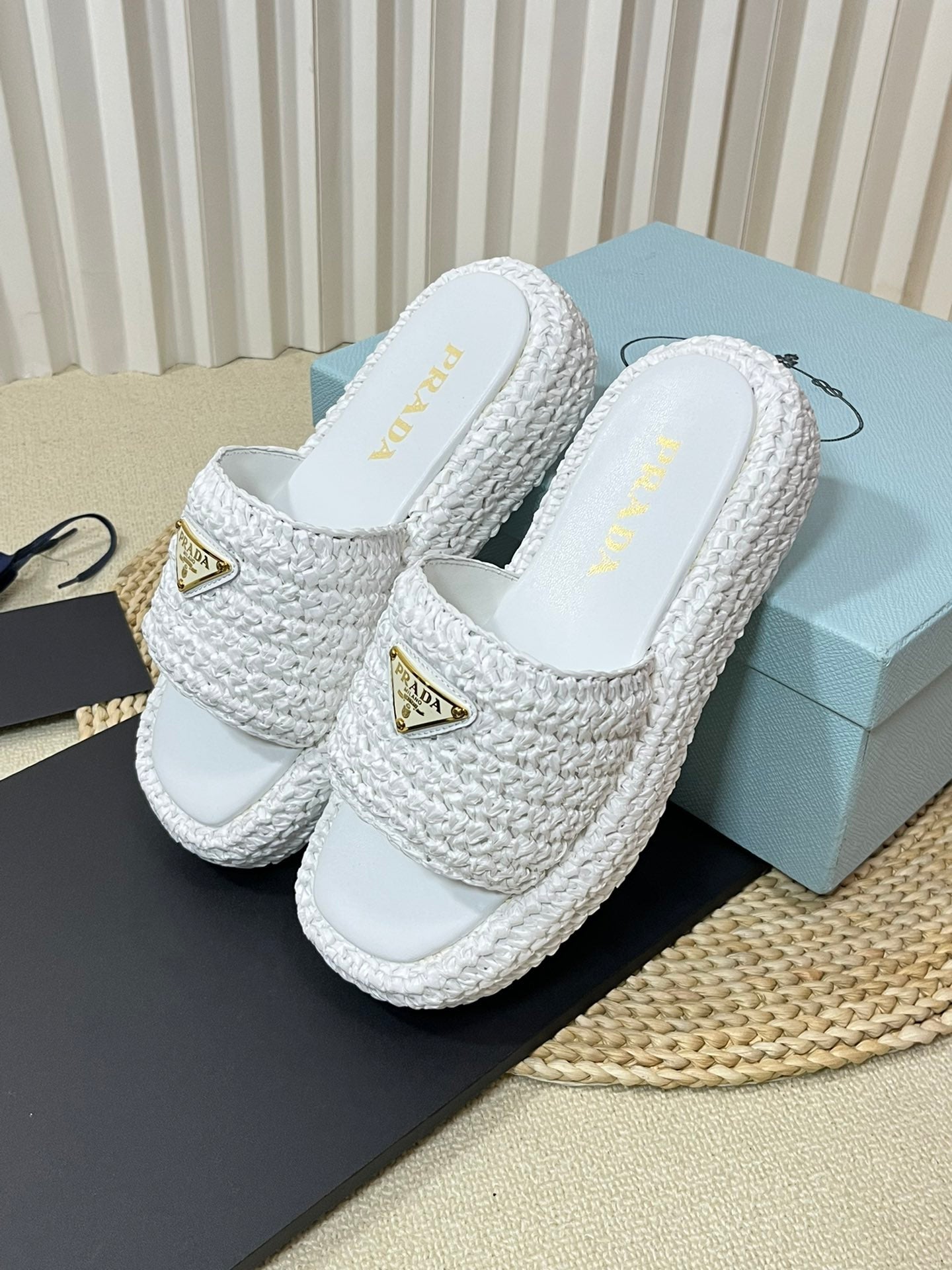 Luxury PradaCrochet Flatform Slides 40 White