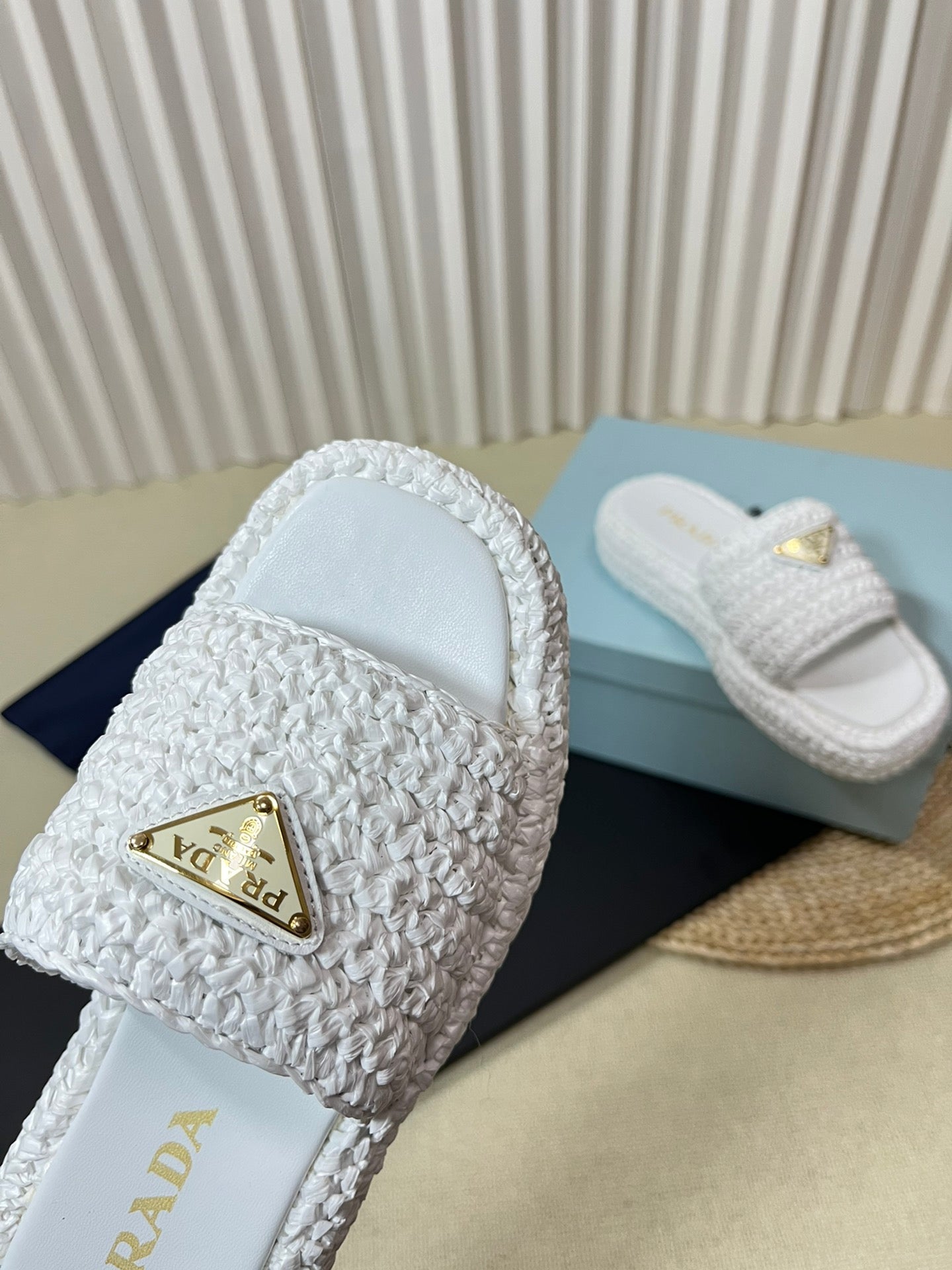 Luxury PradaCrochet Flatform Slides 40 White