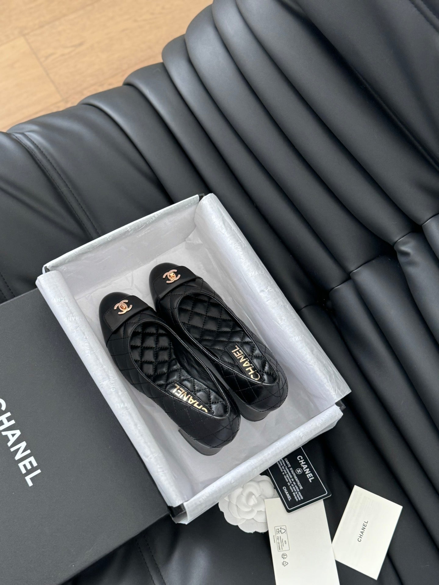 Luxury Chanel classic ballet flat with heel black quilted calfskin