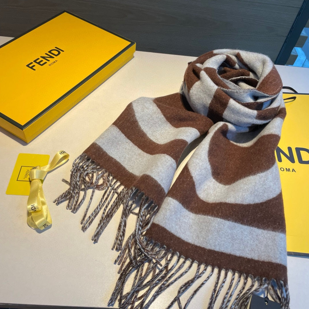 Luxury FendiFF 185 CM SCARF IN CAMEL BROWN MIX GREY CASHMERE AND WOOL