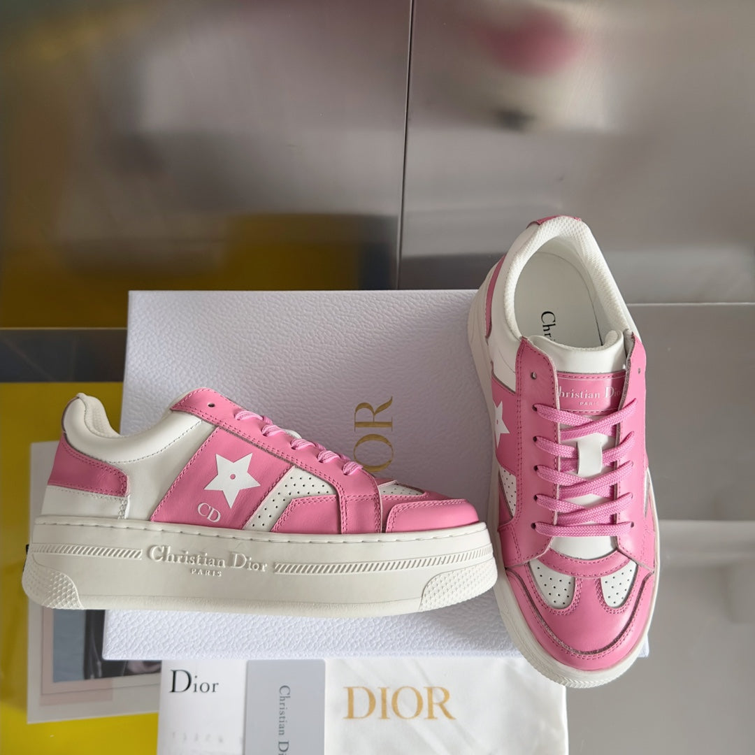 Luxury Diorstar sneaker white pink calfksin