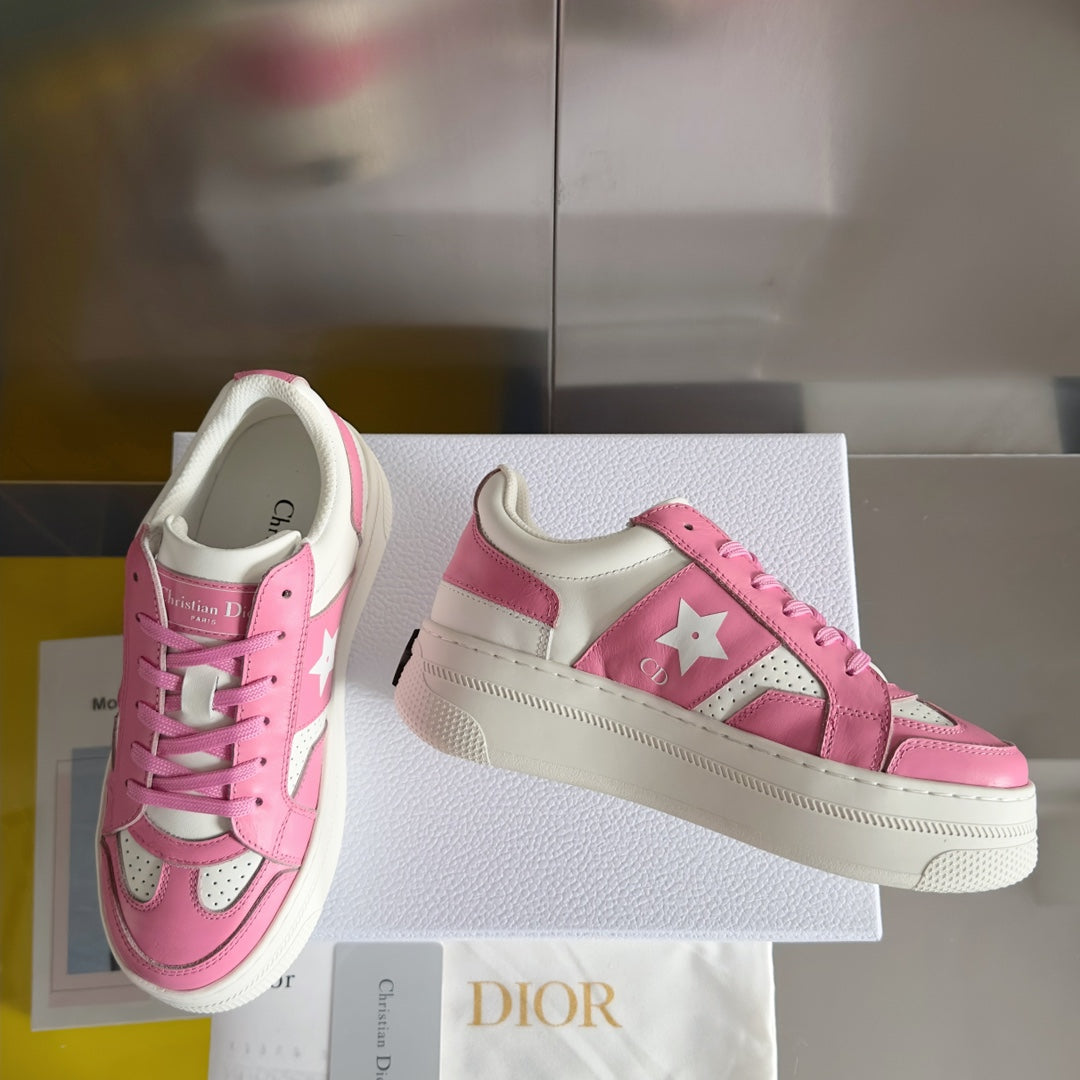 Luxury Diorstar sneaker white pink calfksin