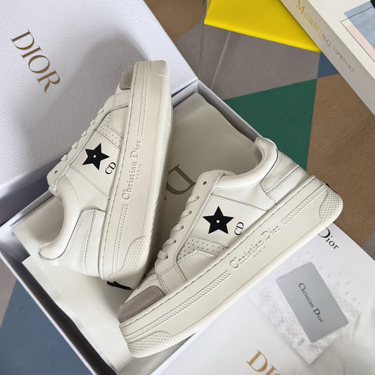 Luxury Diorstar sneaker white cream calfksin