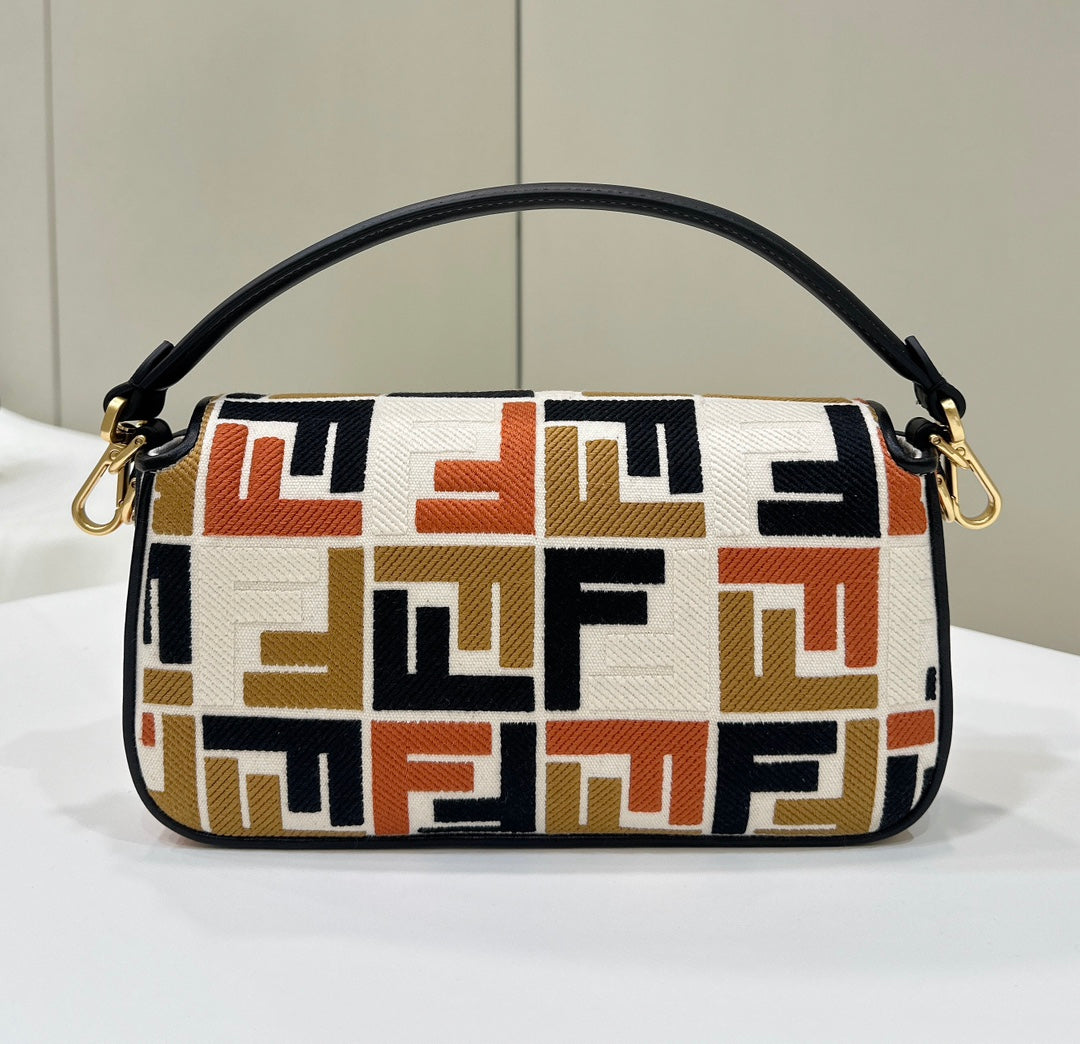 Luxury FendiBAGUETTE CANVAS 27 BAG WITH MULTICOLOUR EMBROIDERY GOLD HARDWARE