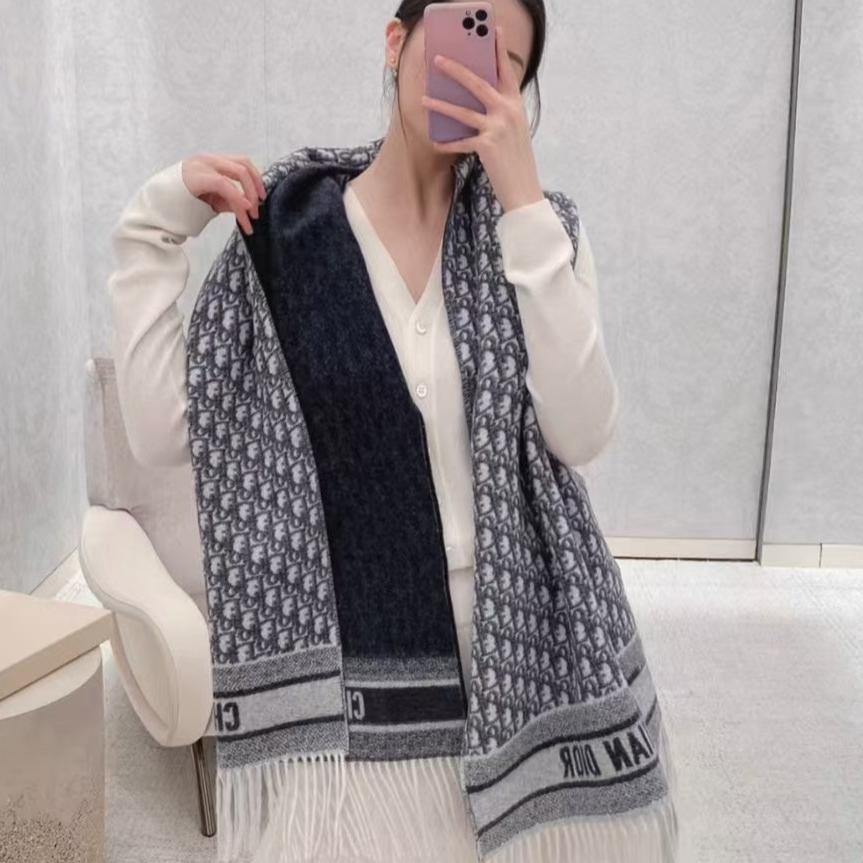 Luxury DiorOBLIQUE 190 CM SCARF IN BLACK MIX WHITE TECHNICAL CASHMERE 415486