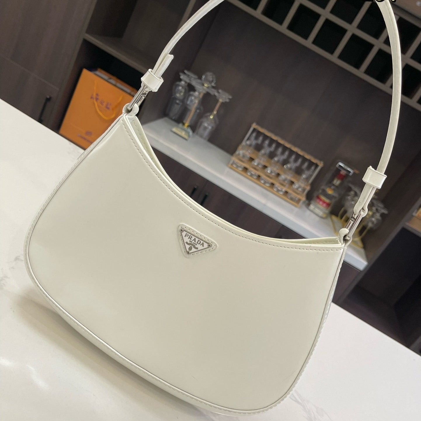 Luxury Prada30 CLEO SHOULDER BAG IN WHITE BRUSHED LEATHER
