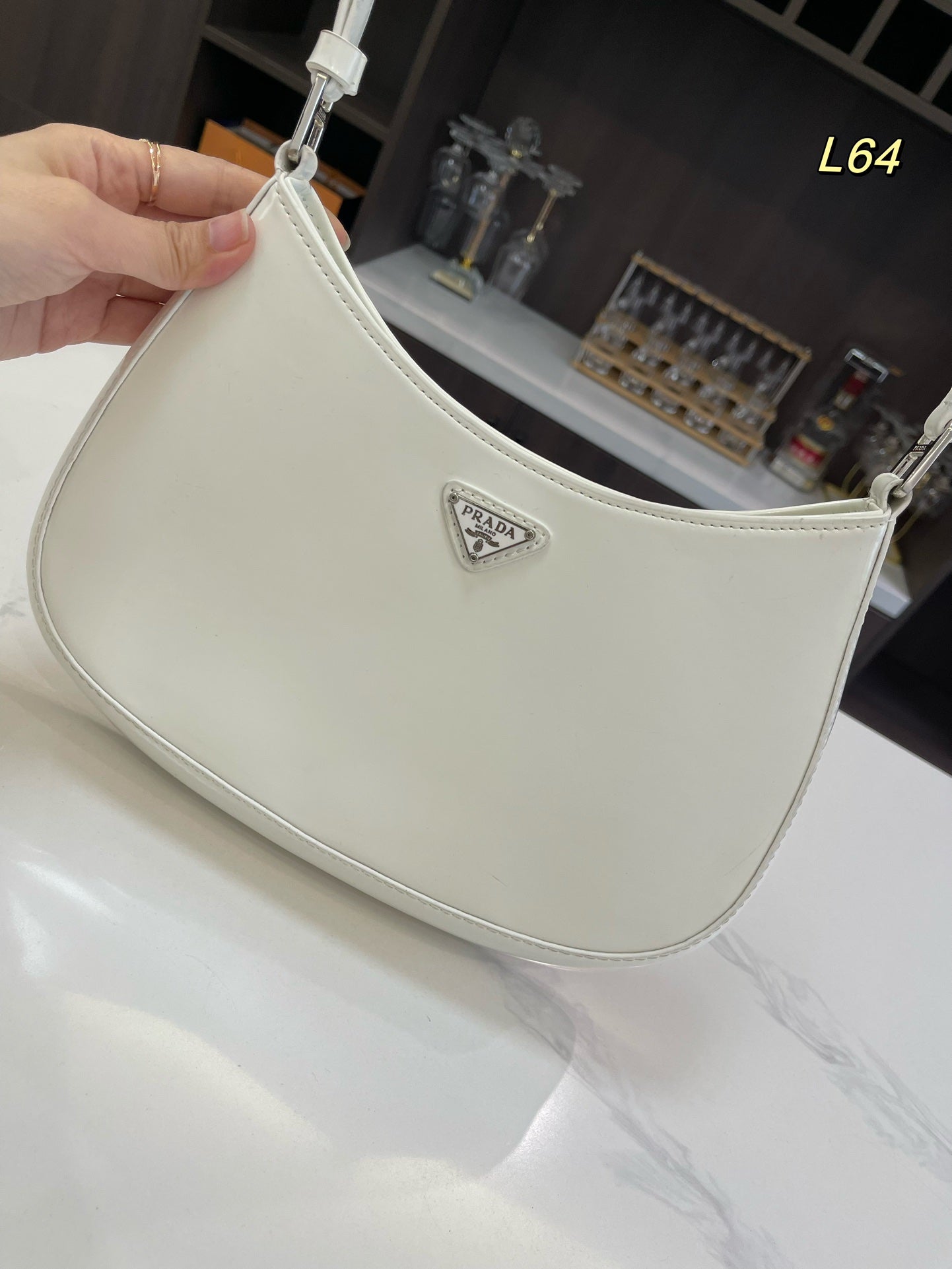 Luxury Prada30 CLEO SHOULDER BAG IN WHITE BRUSHED LEATHER
