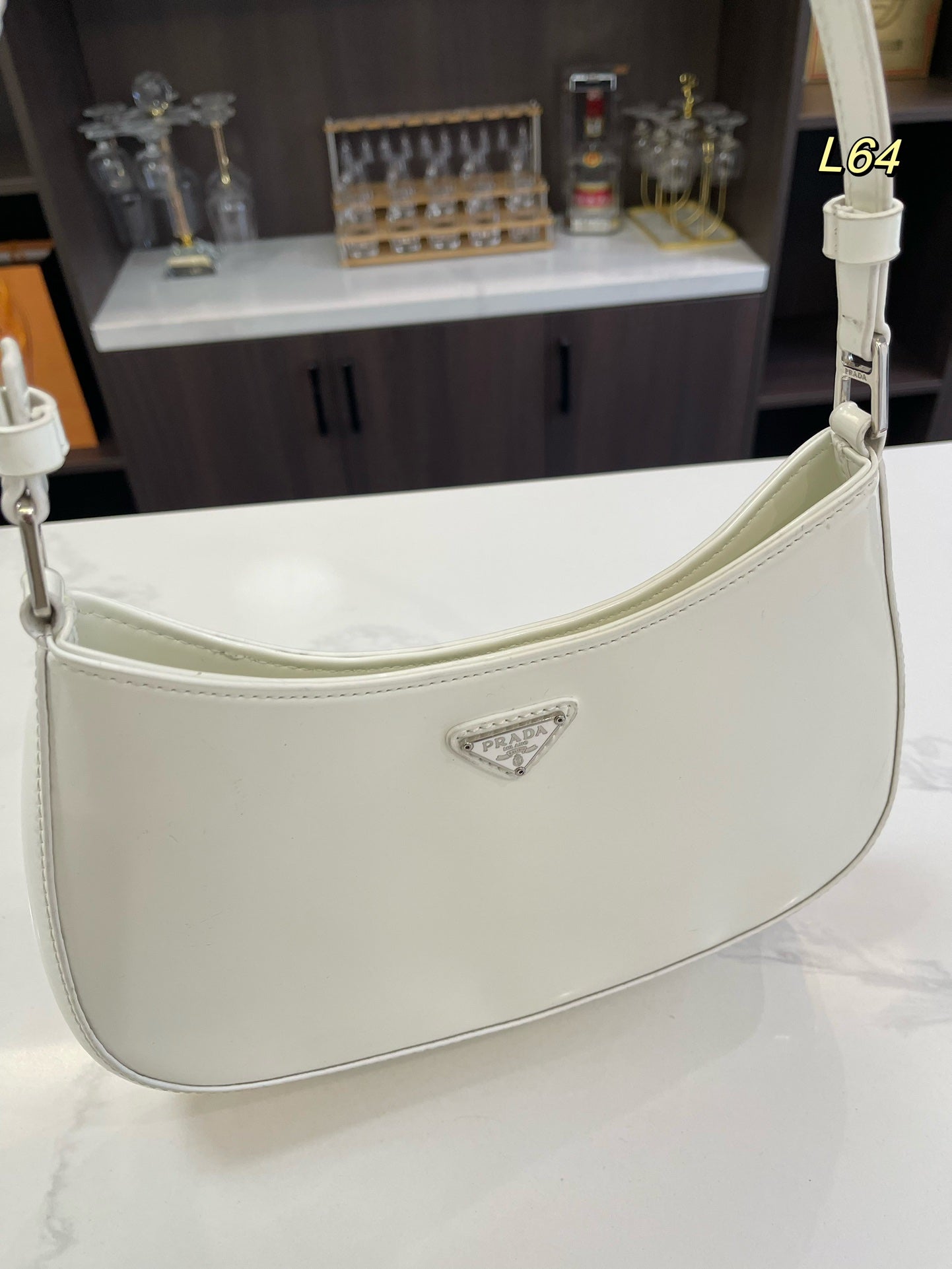Luxury Prada30 CLEO SHOULDER BAG IN WHITE BRUSHED LEATHER