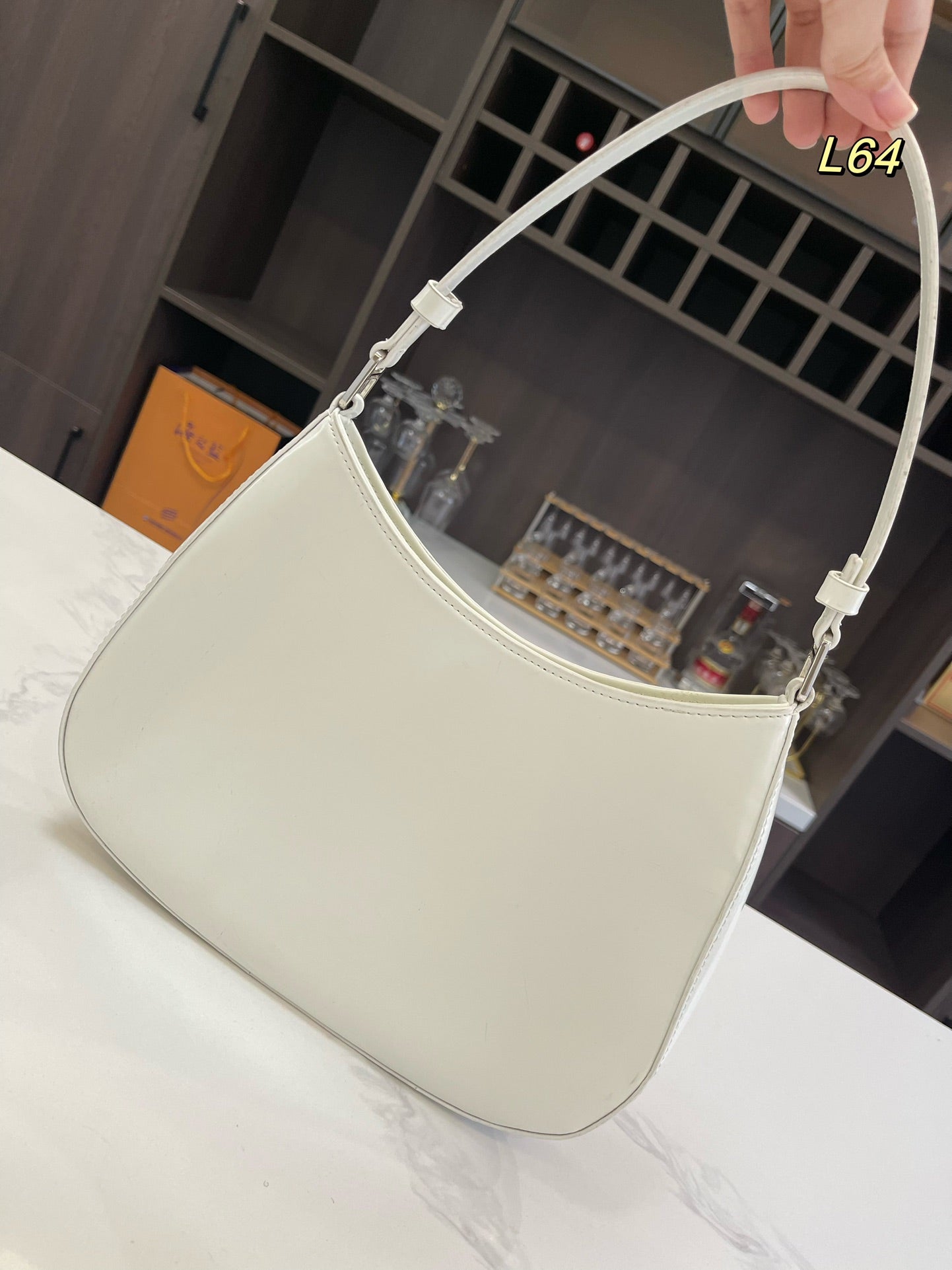 Luxury Prada30 CLEO SHOULDER BAG IN WHITE BRUSHED LEATHER
