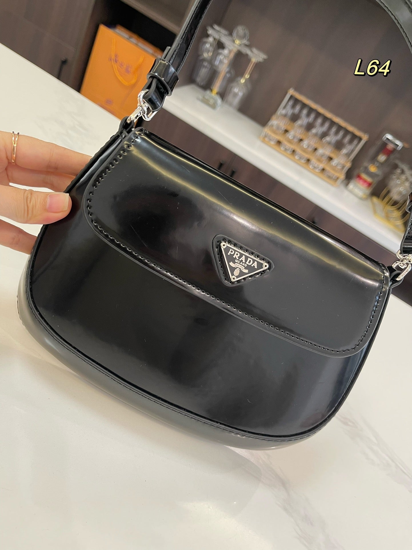 Luxury Prada25 CLEO FLAP SHOULDER BAG IN BLACK BRUSHED LEATHER