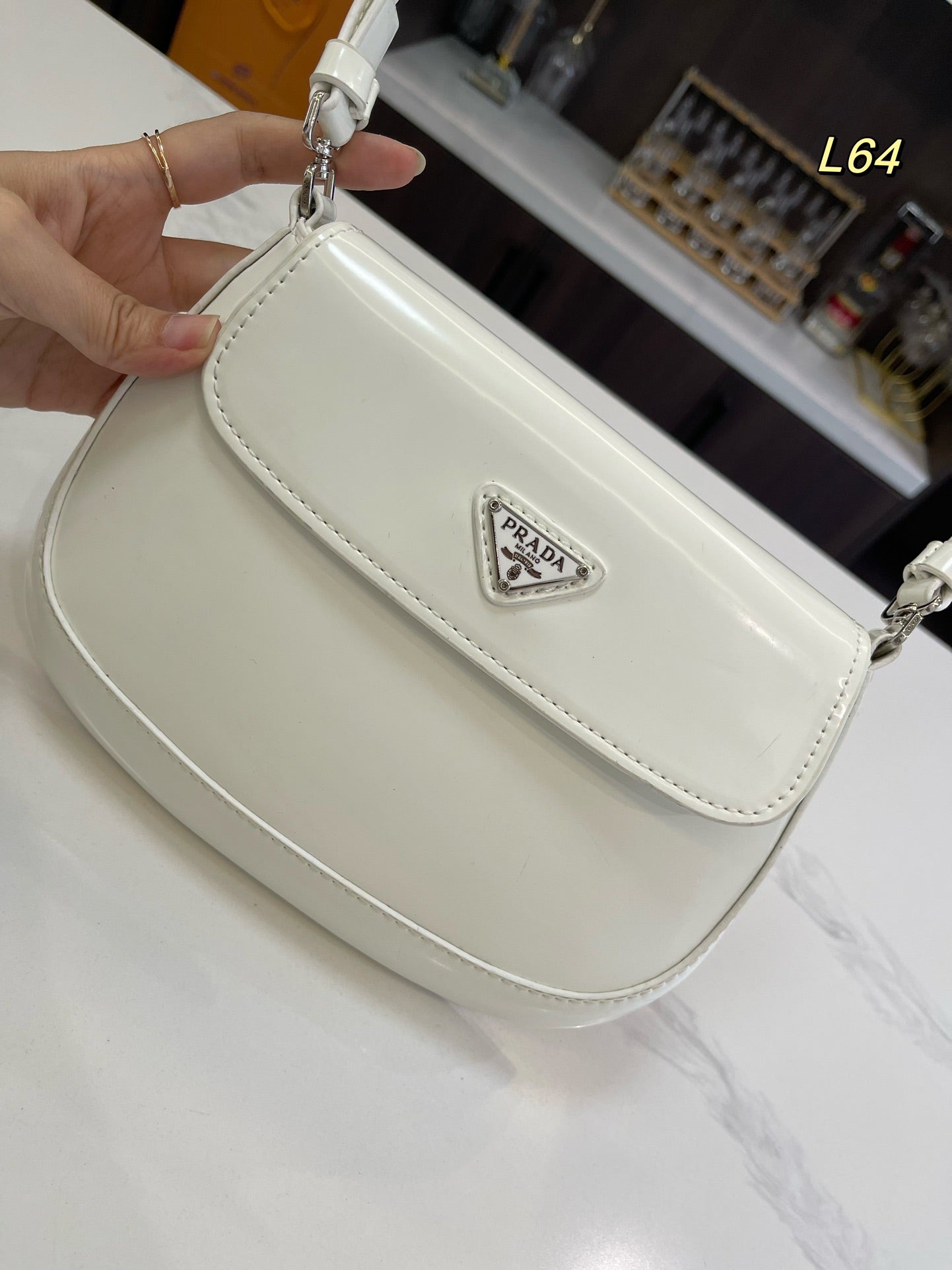 Luxury Prada25 CLEO FLAP SHOULDER BAG IN WHITE BRUSHED LEATHER