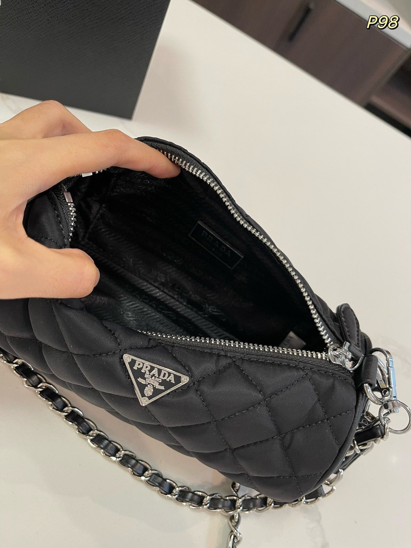 Luxury PradaCYLINDRICAL 20 BAG IN BLACK RE-NYLON SILVER HARDWARE