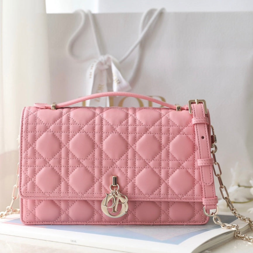Luxury DiorMINI 24 TOP-HANDLE LIGHT PINK LAMBSKIN