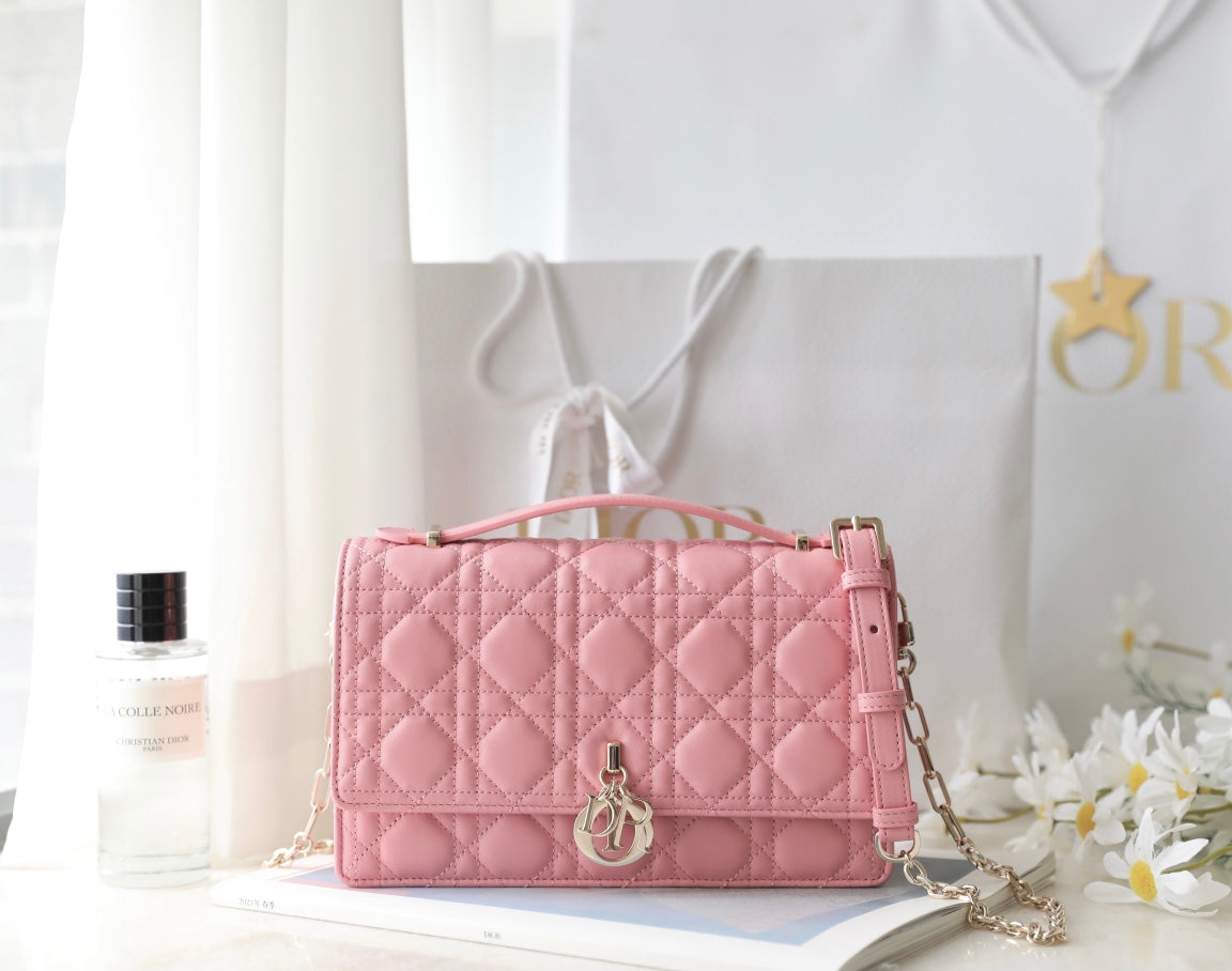 Luxury DiorMINI 24 TOP-HANDLE LIGHT PINK LAMBSKIN