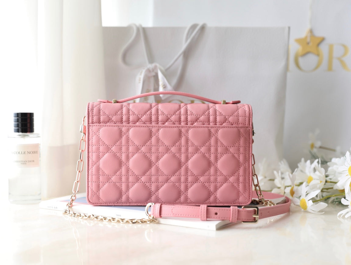 Luxury DiorMINI 24 TOP-HANDLE LIGHT PINK LAMBSKIN