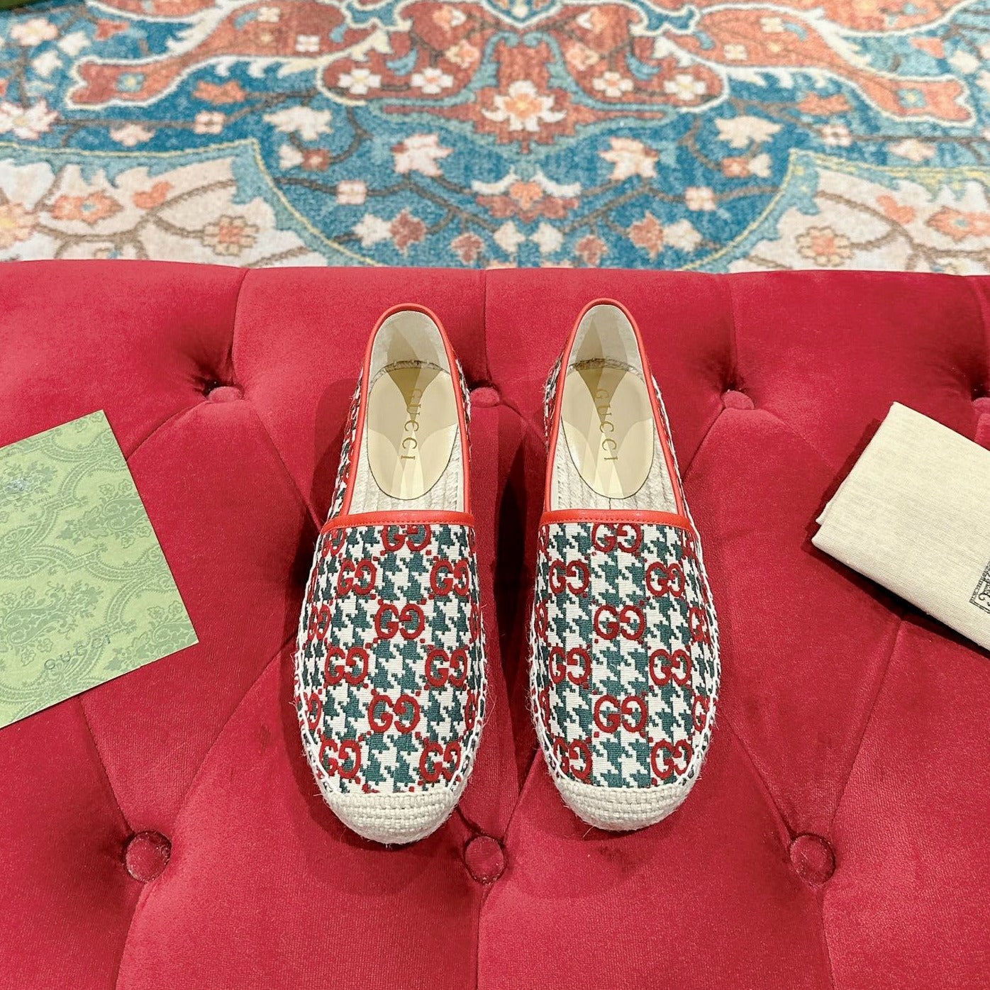 Luxury Gucci GG ESPADRILLE LOAFER CRIMSON AND OCEAN CANVAS