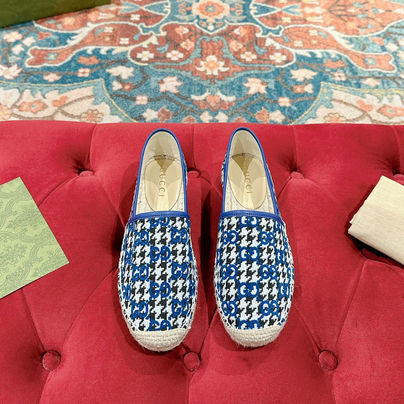 Luxury Gucci GG ESPADRILLE LOAFER COBALT AND BLACK CANVAS