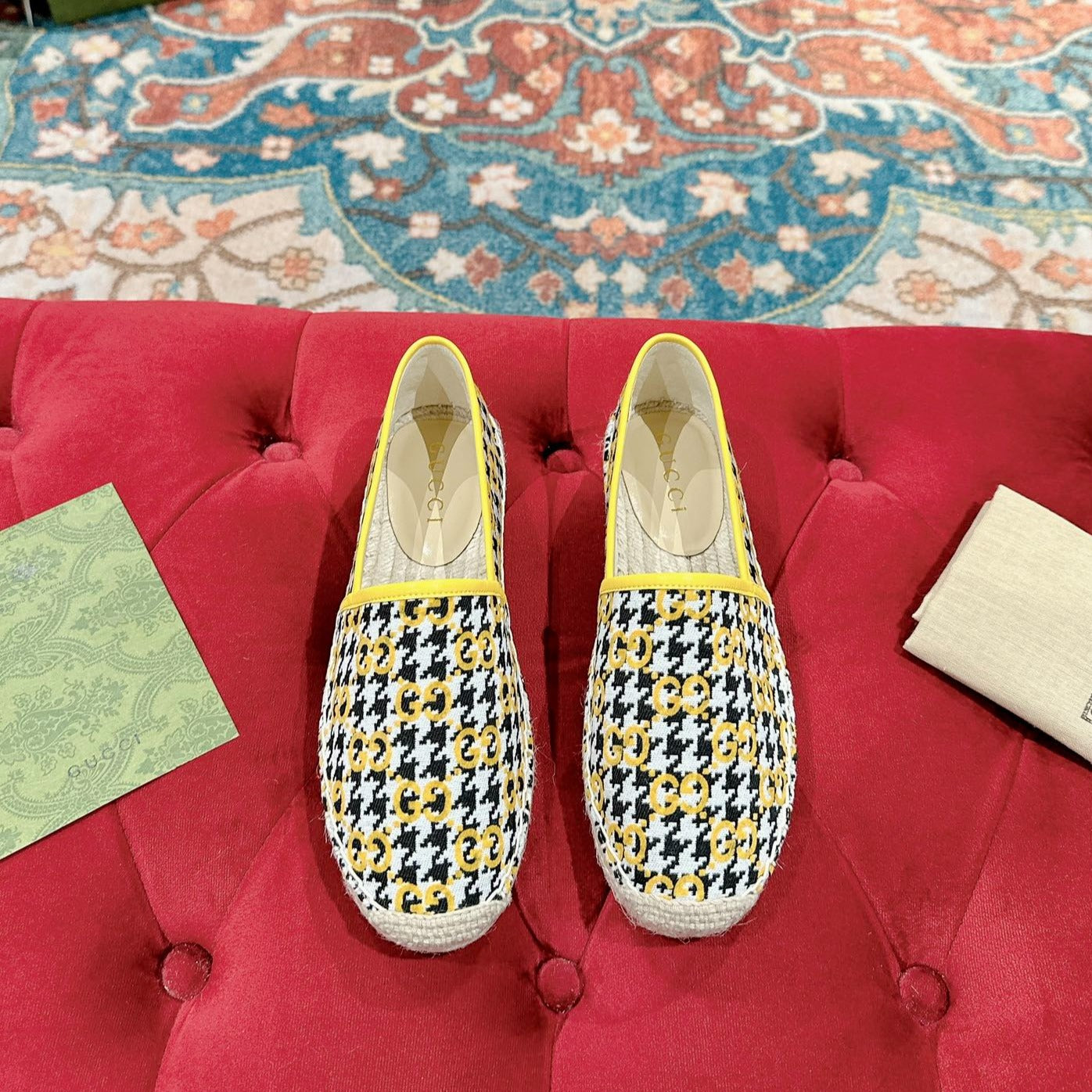 Luxury Gucci GG ESPADRILLE LOAFER LEMON AND BLACK CANVAS