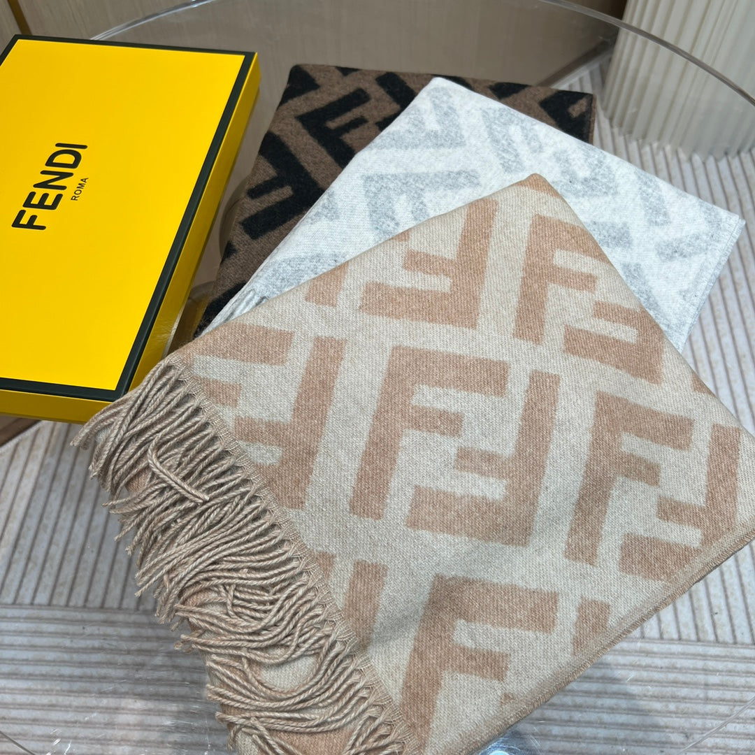 Luxury FendiFF 170 CM SCARF IN BEIGE WOOL AND CASHMERE