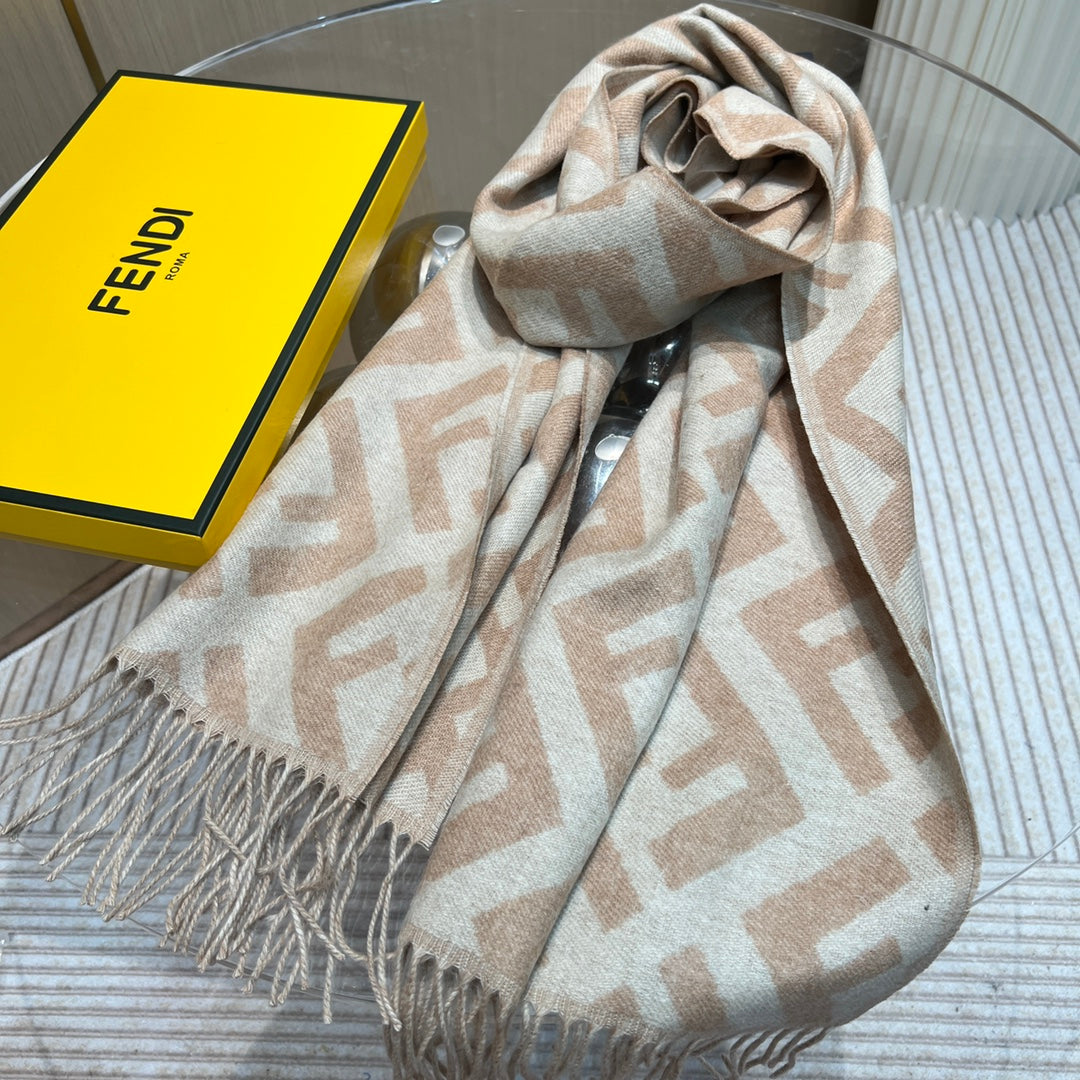 Luxury FendiFF 170 CM SCARF IN BEIGE WOOL AND CASHMERE