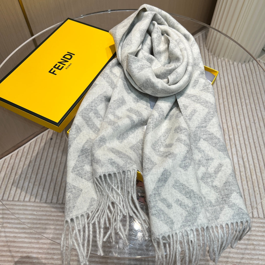 Luxury FendiFF 170 CM SCARF IN DOVE GREY WOOL AND CASHMERE