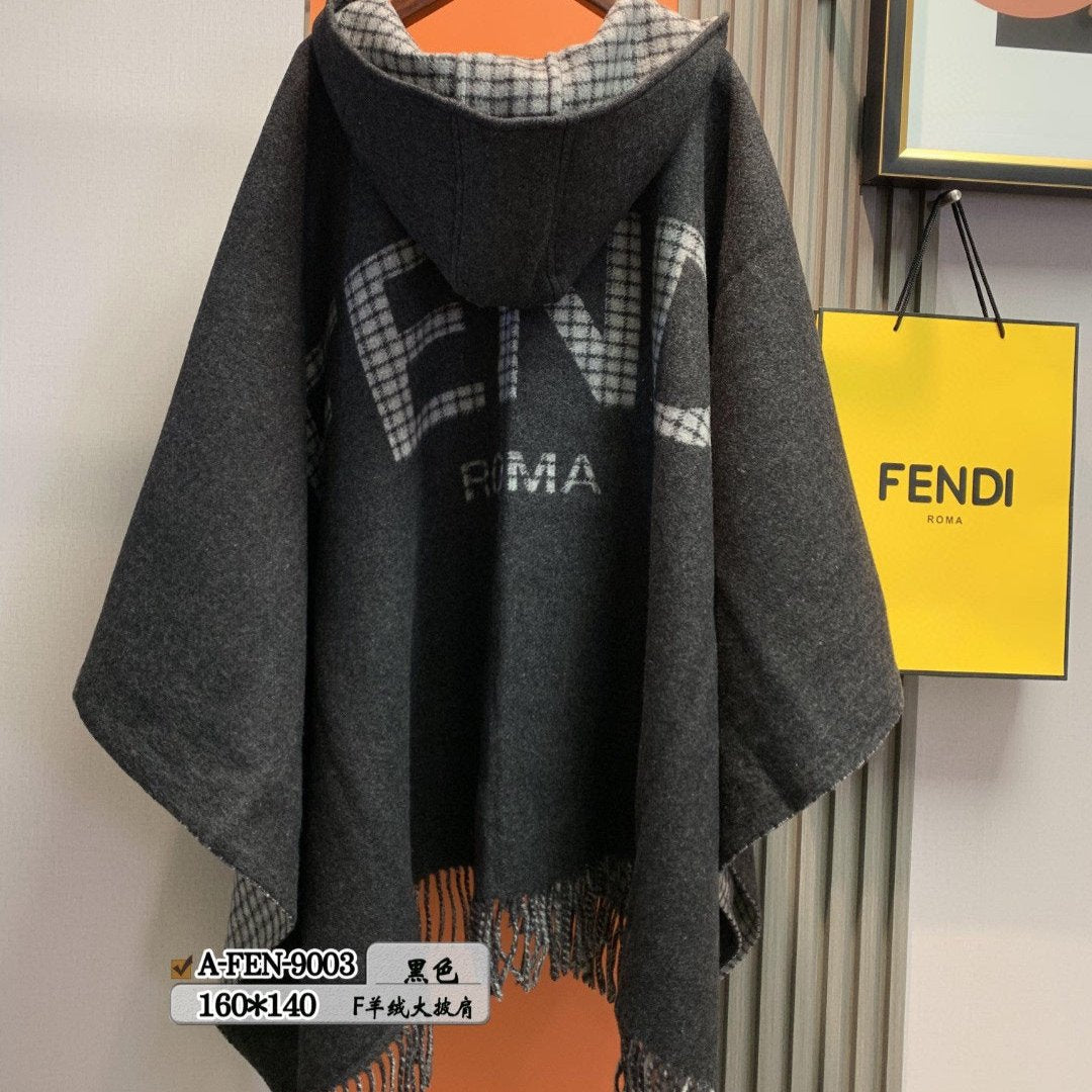 Luxury FendiFFPONCHO 160 CM IN BLACK CASHMERE AND WOOL