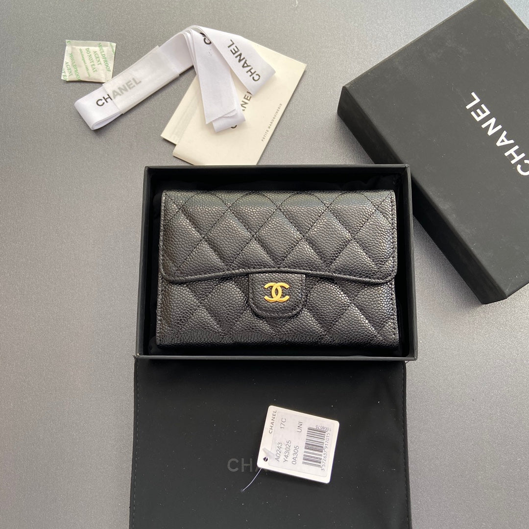 Luxury Chanel wallet 15cm black caviar gold hardware