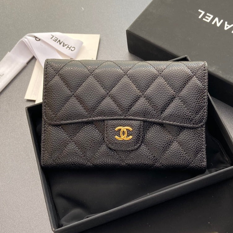 Luxury Chanel wallet 15cm black caviar gold hardware