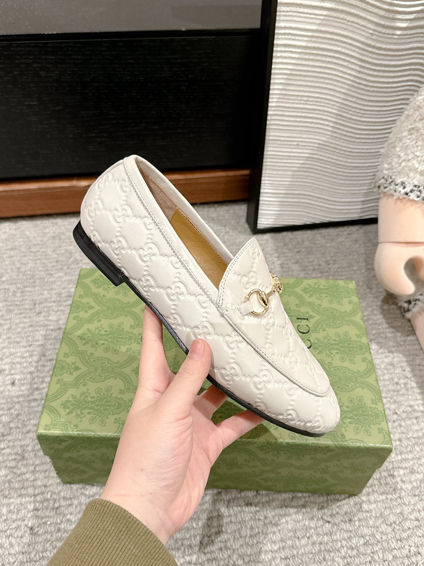 Luxury Gucci Horsebit Jordaan Loafer White GG Leather
