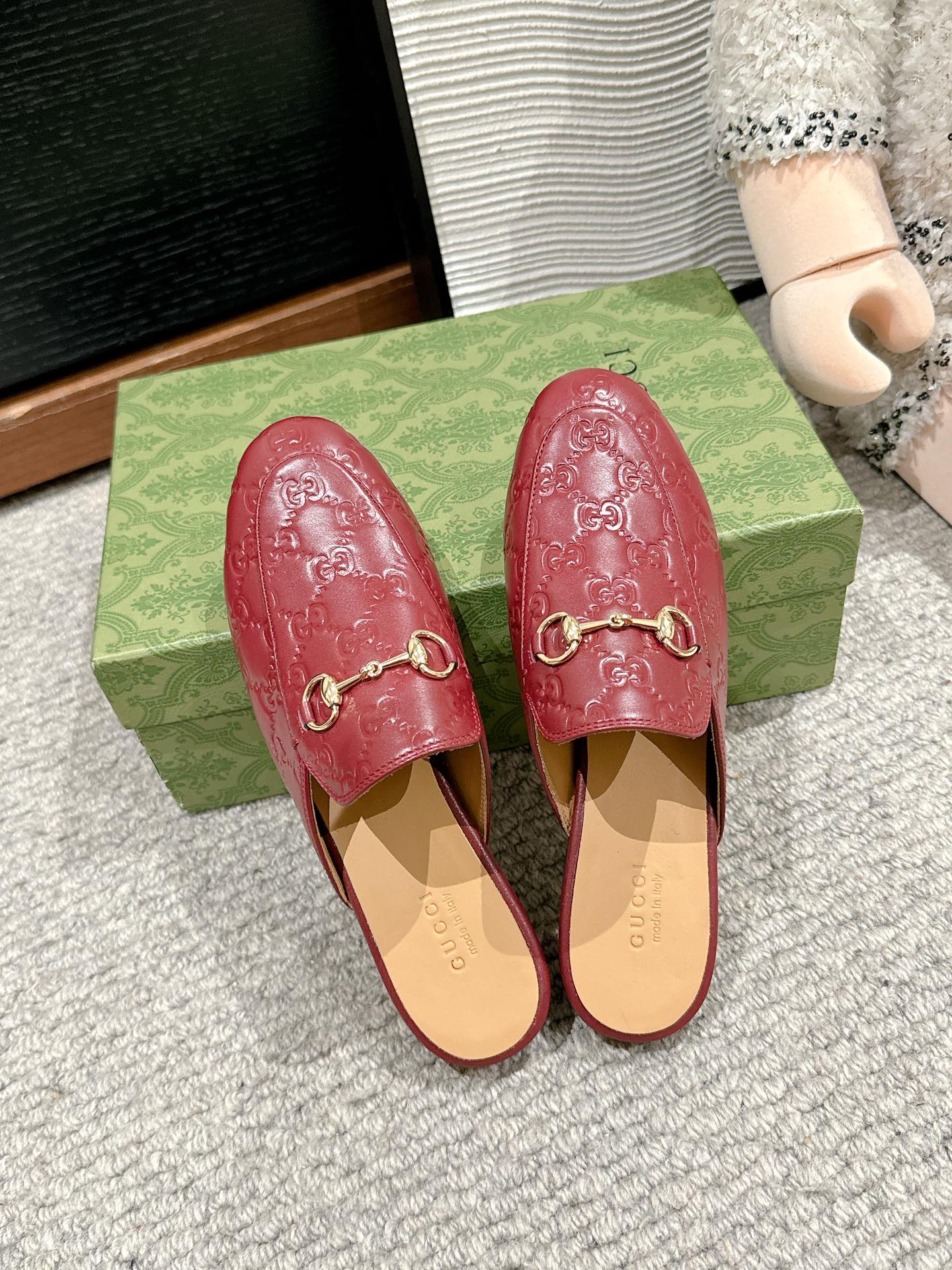 Luxury Gucci Horsebit Mule Red GG Leather