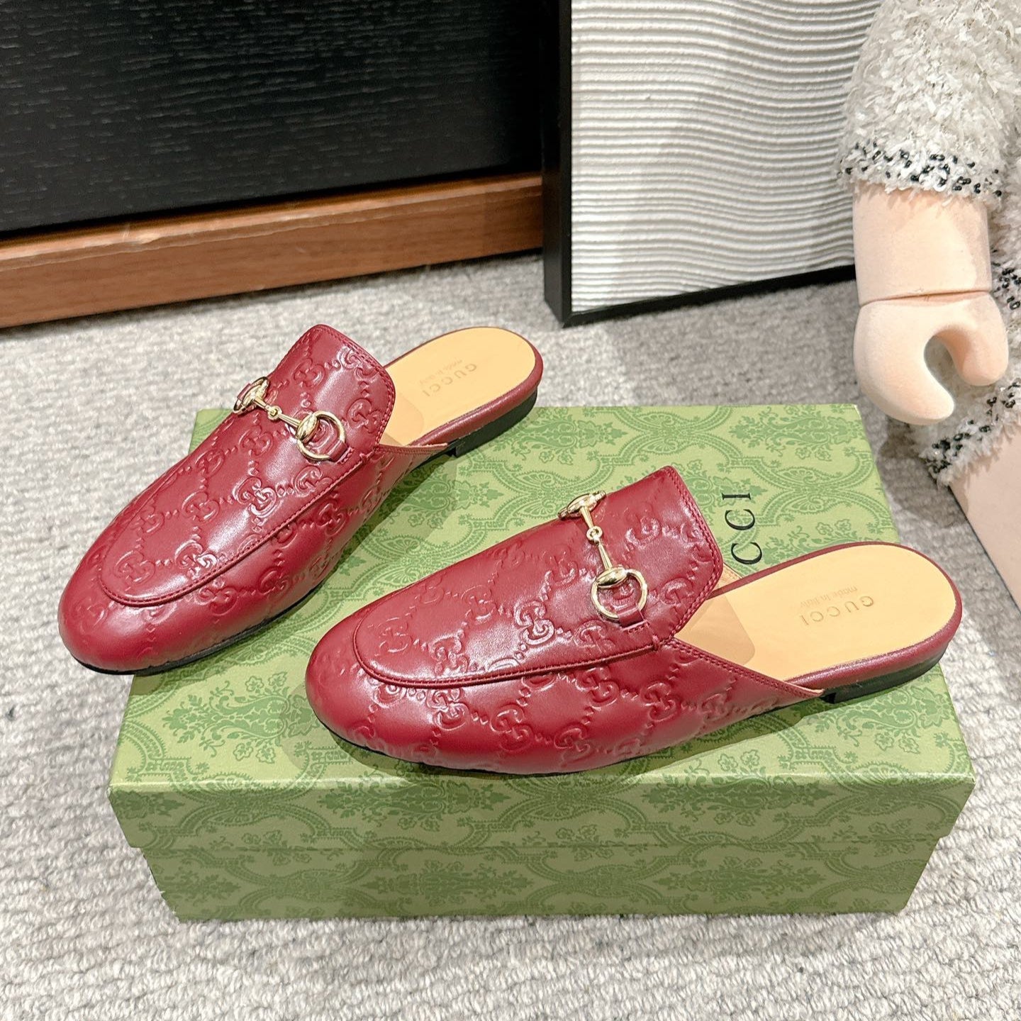 Luxury Gucci Horsebit Mule Red GG Leather