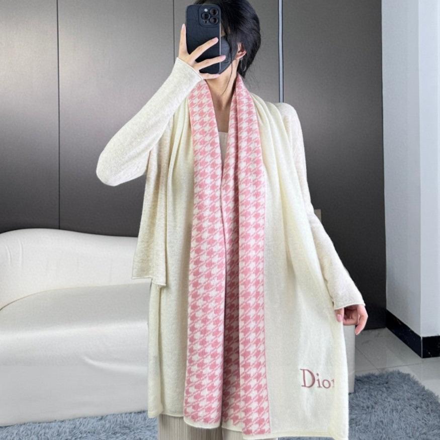 Luxury DiorSCARF 190 CM IN BABY PINK MIX BEIGE CARO CASHMERE 388126