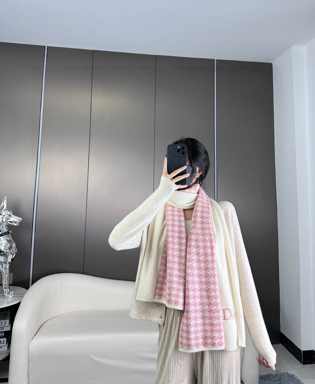 Luxury DiorSCARF 190 CM IN BABY PINK MIX BEIGE CARO CASHMERE 388126