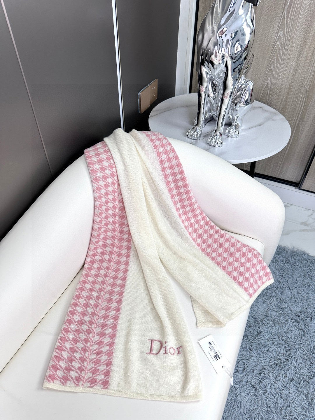 Luxury DiorSCARF 190 CM IN BABY PINK MIX BEIGE CARO CASHMERE 388126