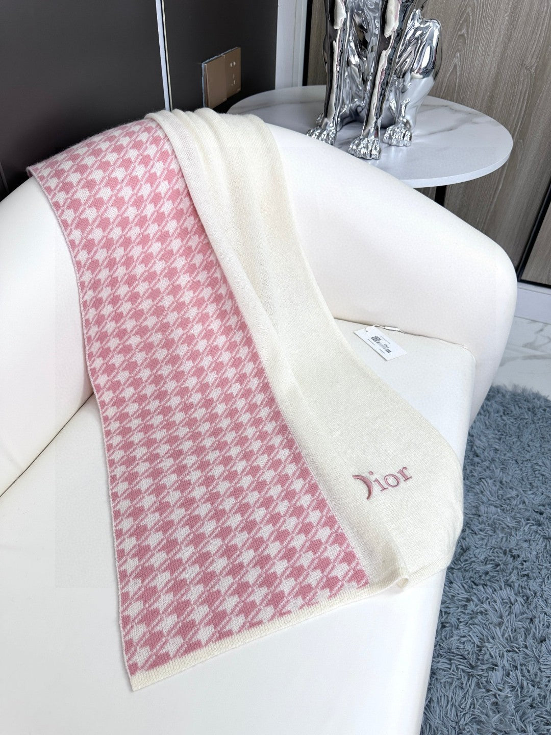 Luxury DiorSCARF 190 CM IN BABY PINK MIX BEIGE CARO CASHMERE 388126