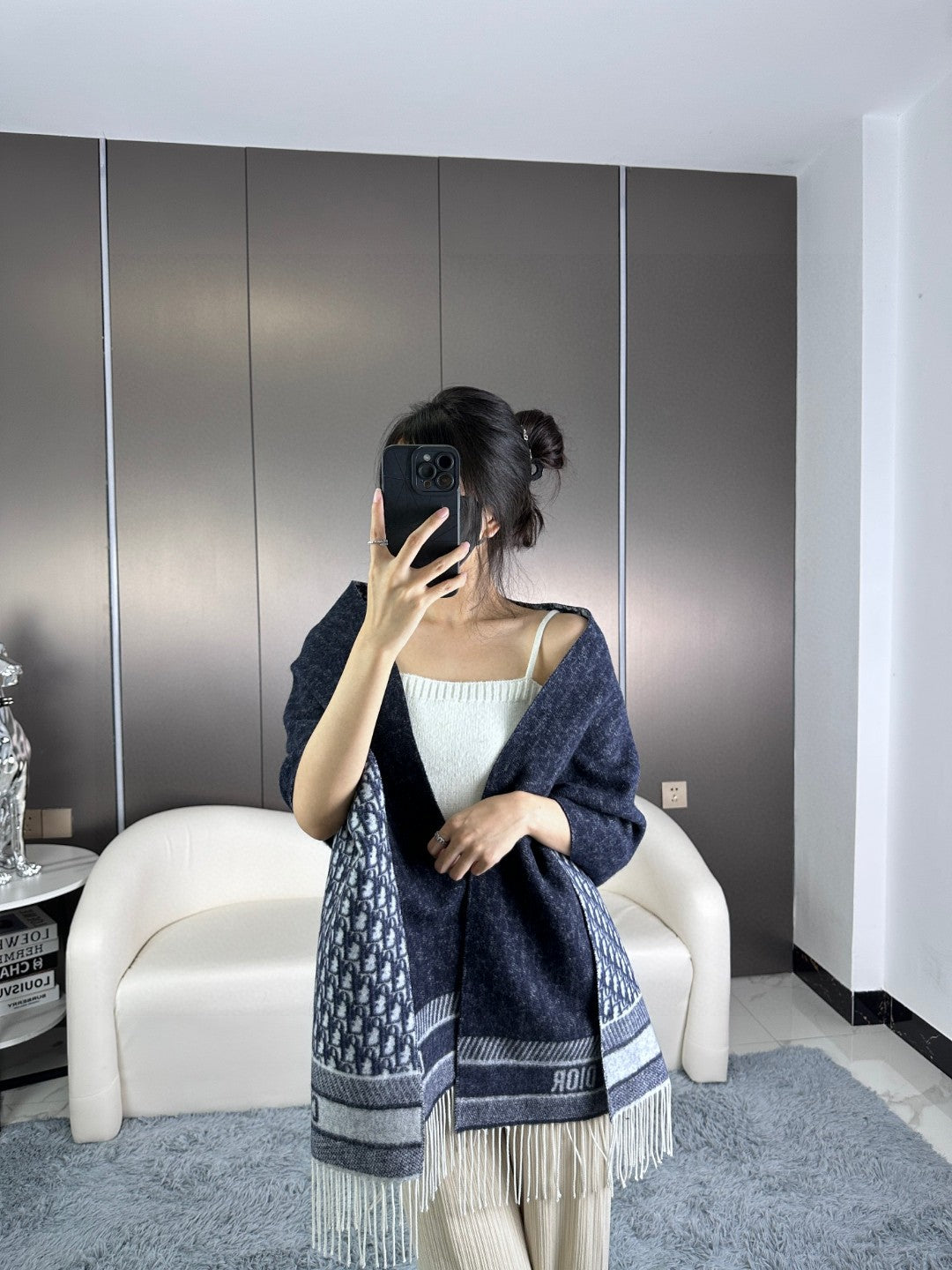 Luxury DiorSCARF IN NAVY BLUE MONOGRAM CASHMERE 413719