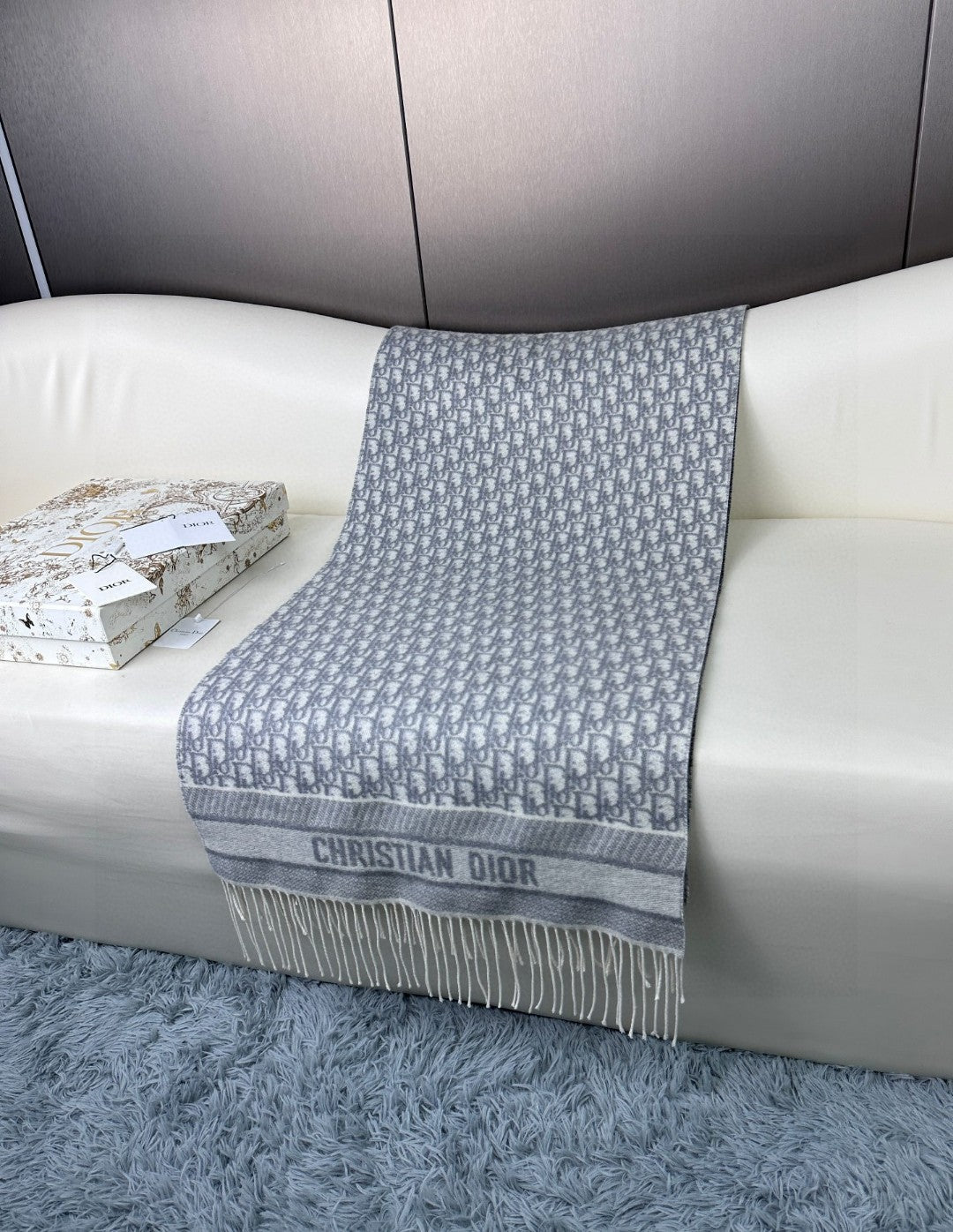 Luxury DiorSCARF IN PALE GRAY MONOGRAM CASHMERE 413720