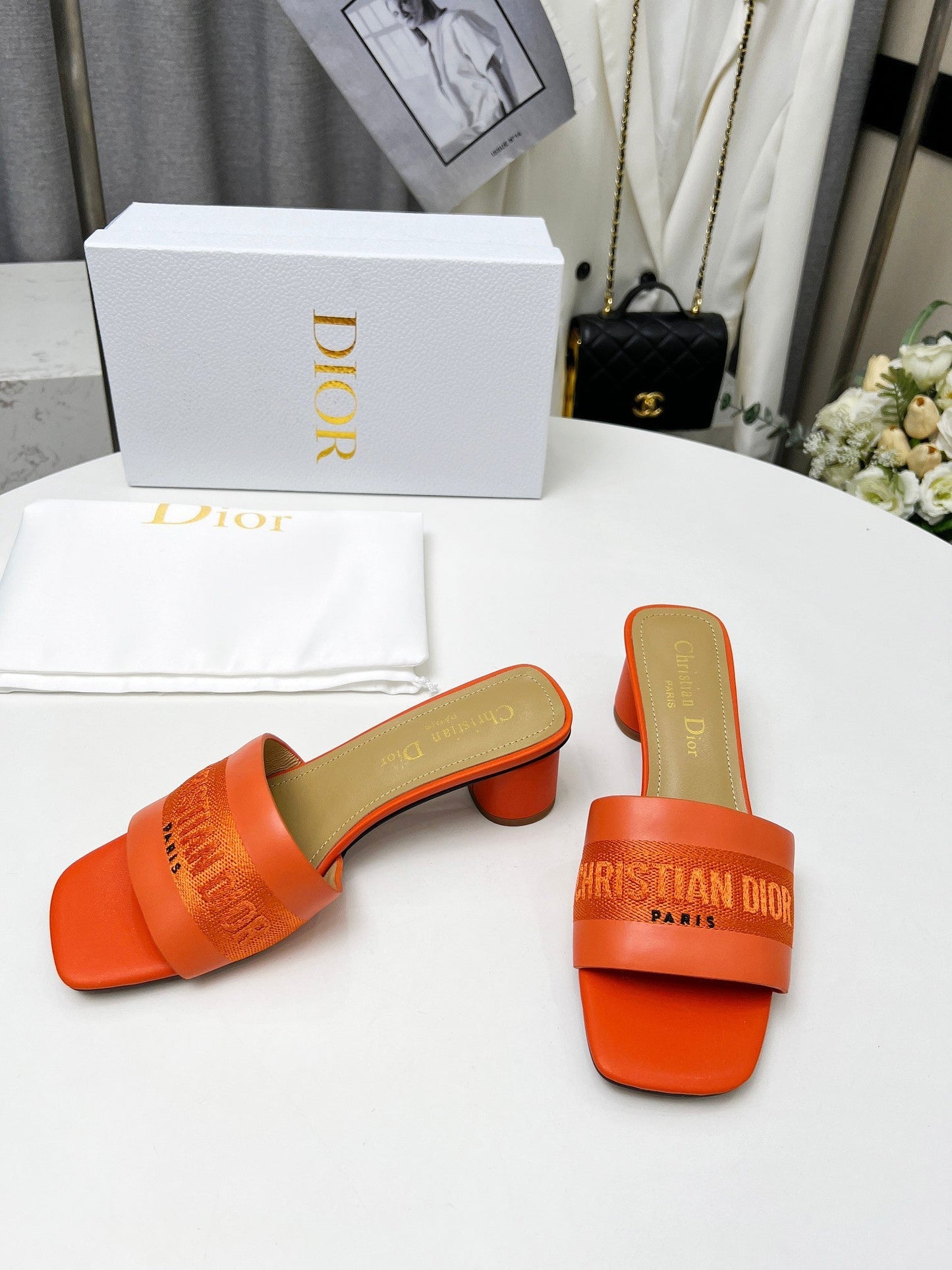 Luxury Diordway 45 orange canvas calfskin