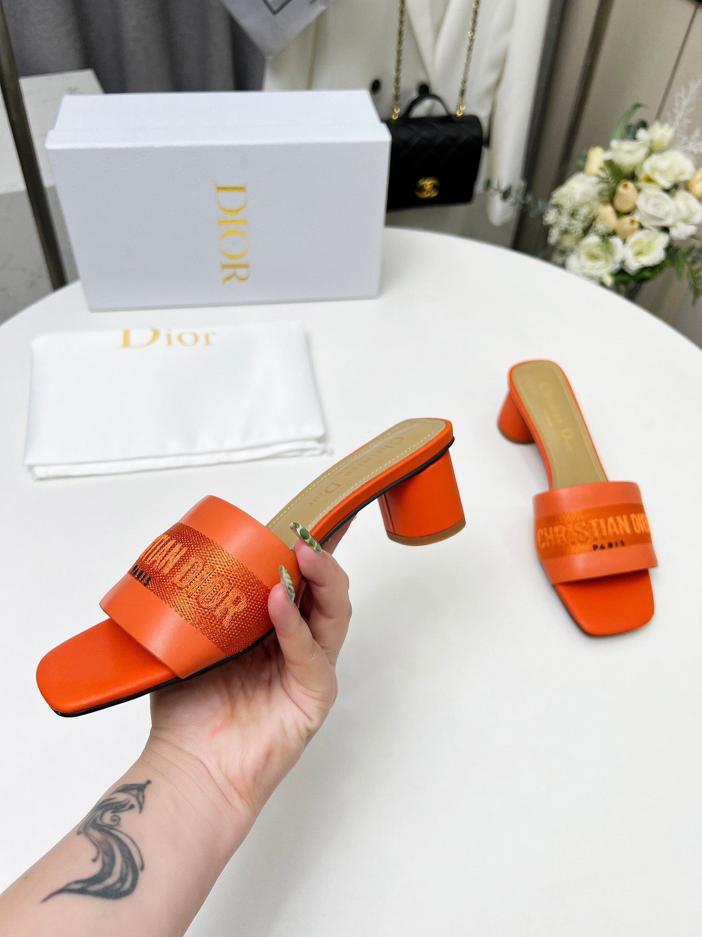 Luxury Diordway 45 orange canvas calfskin