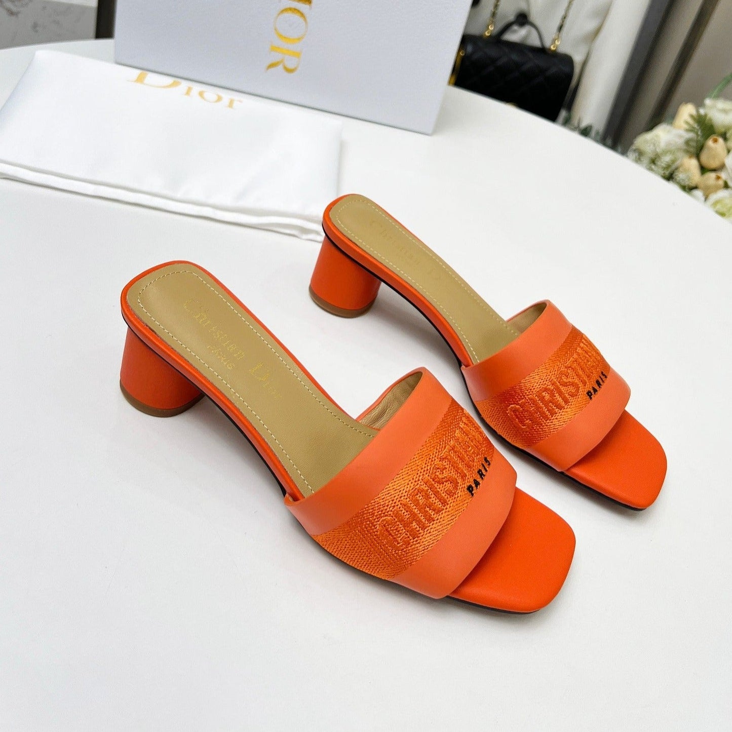 Luxury Diordway 45 orange canvas calfskin