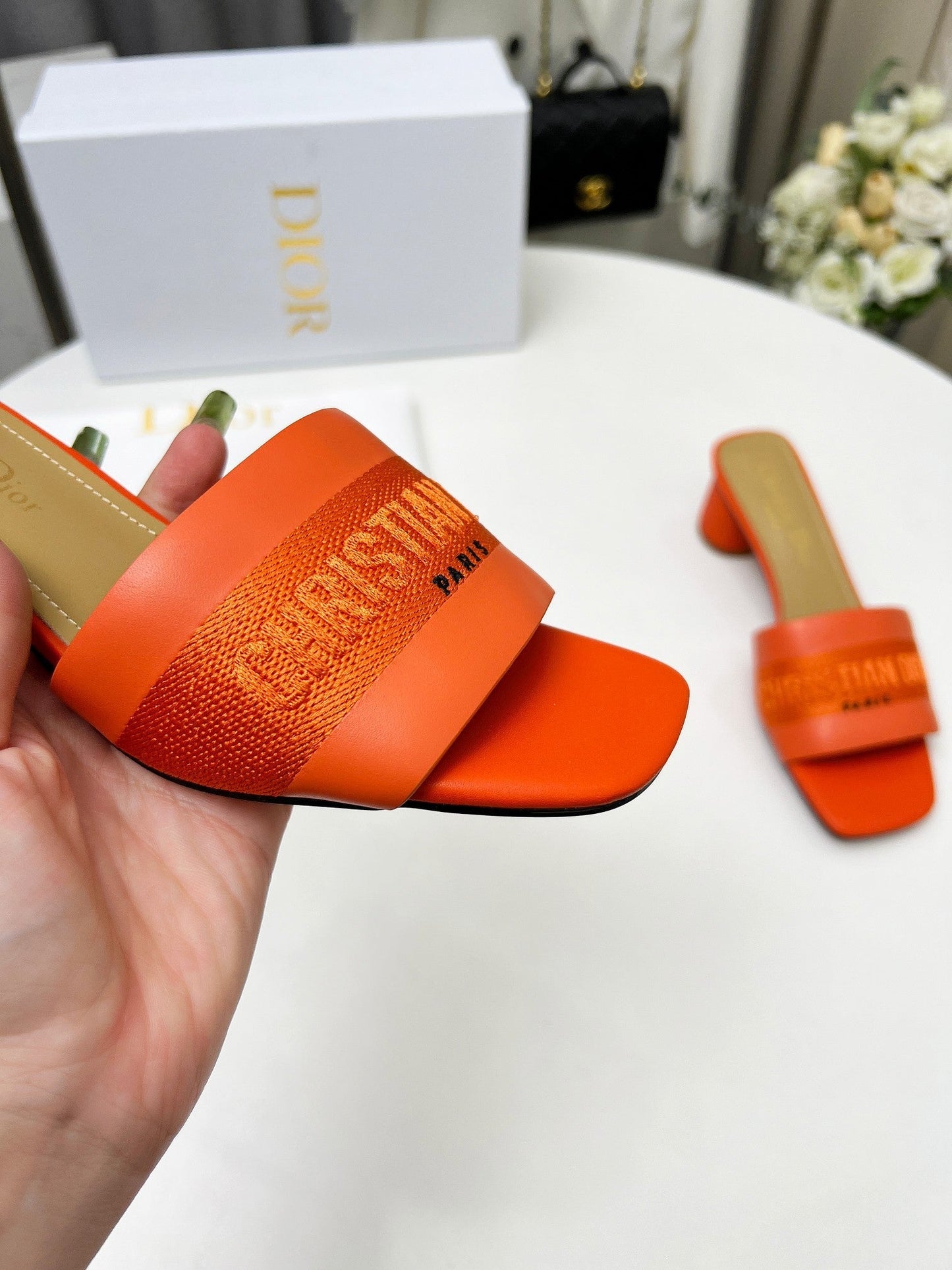 Luxury Diordway 45 orange canvas calfskin