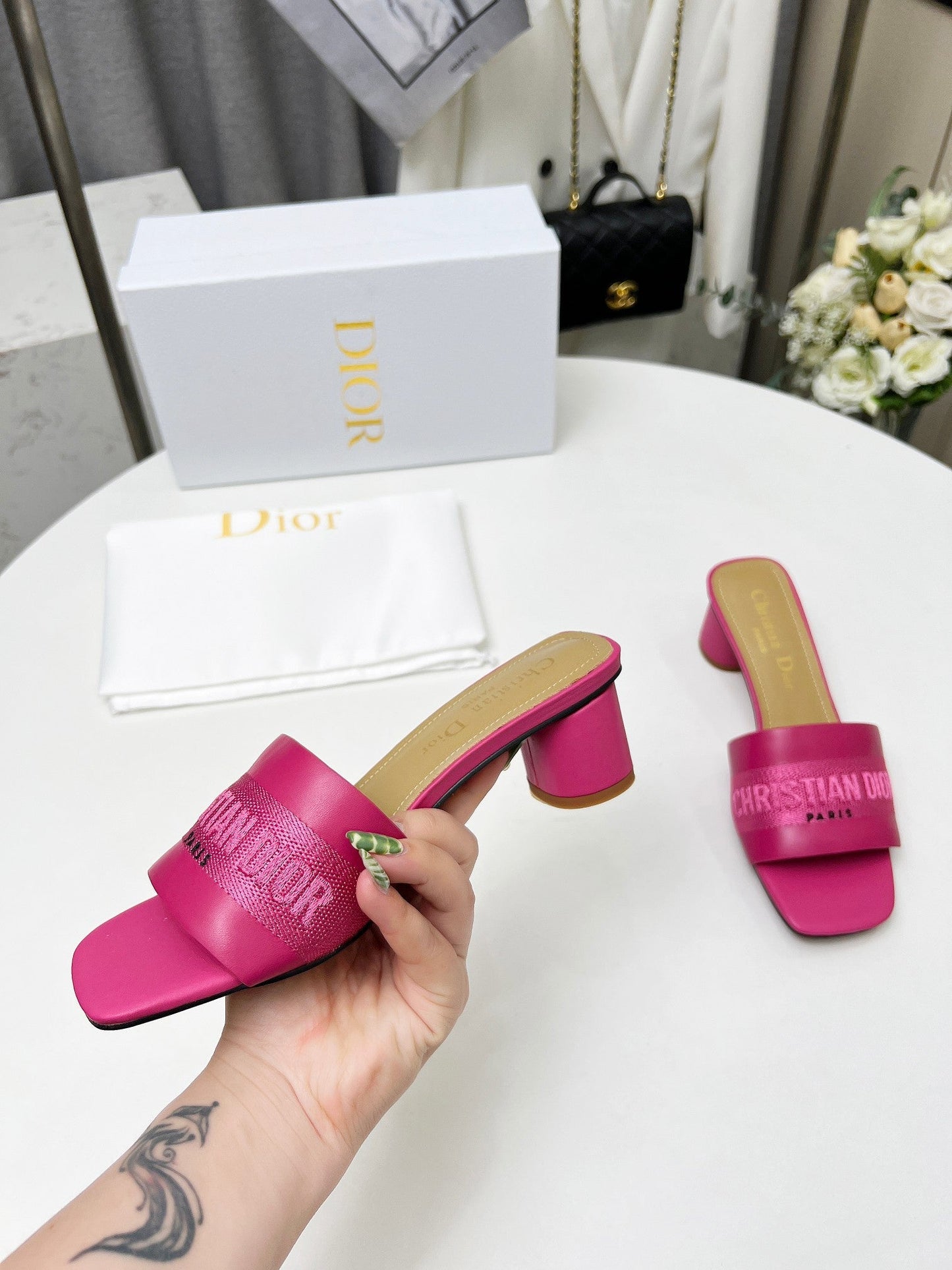 Luxury Diordway 45 dark pink canvas calfskin
