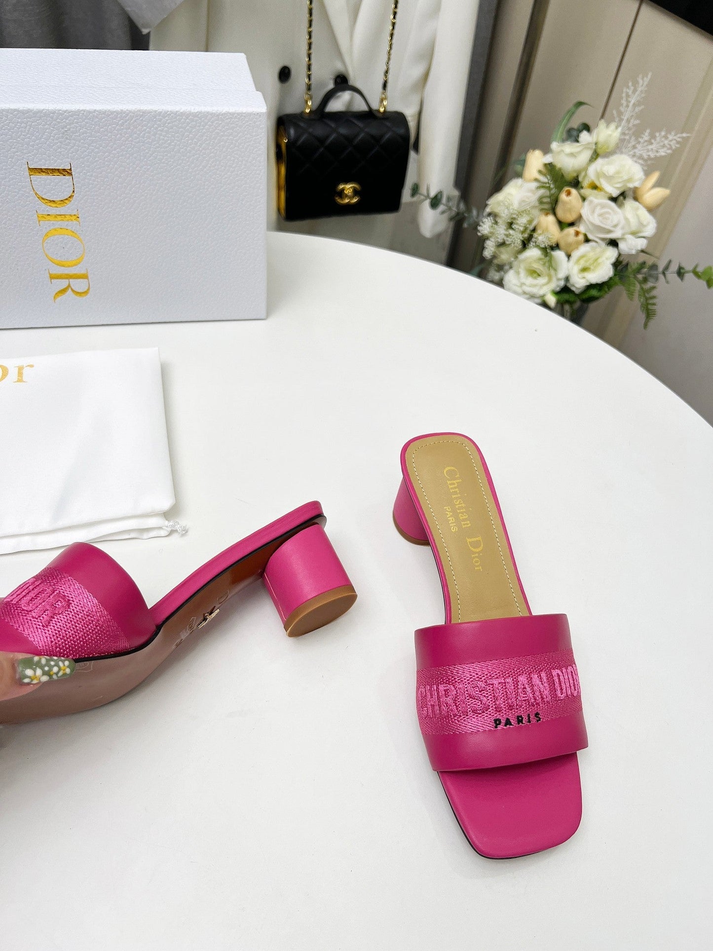 Luxury Diordway 45 dark pink canvas calfskin