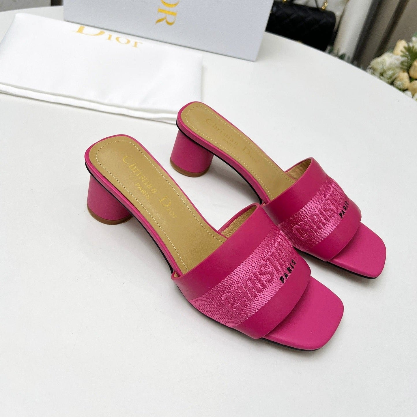 Luxury Diordway 45 dark pink canvas calfskin