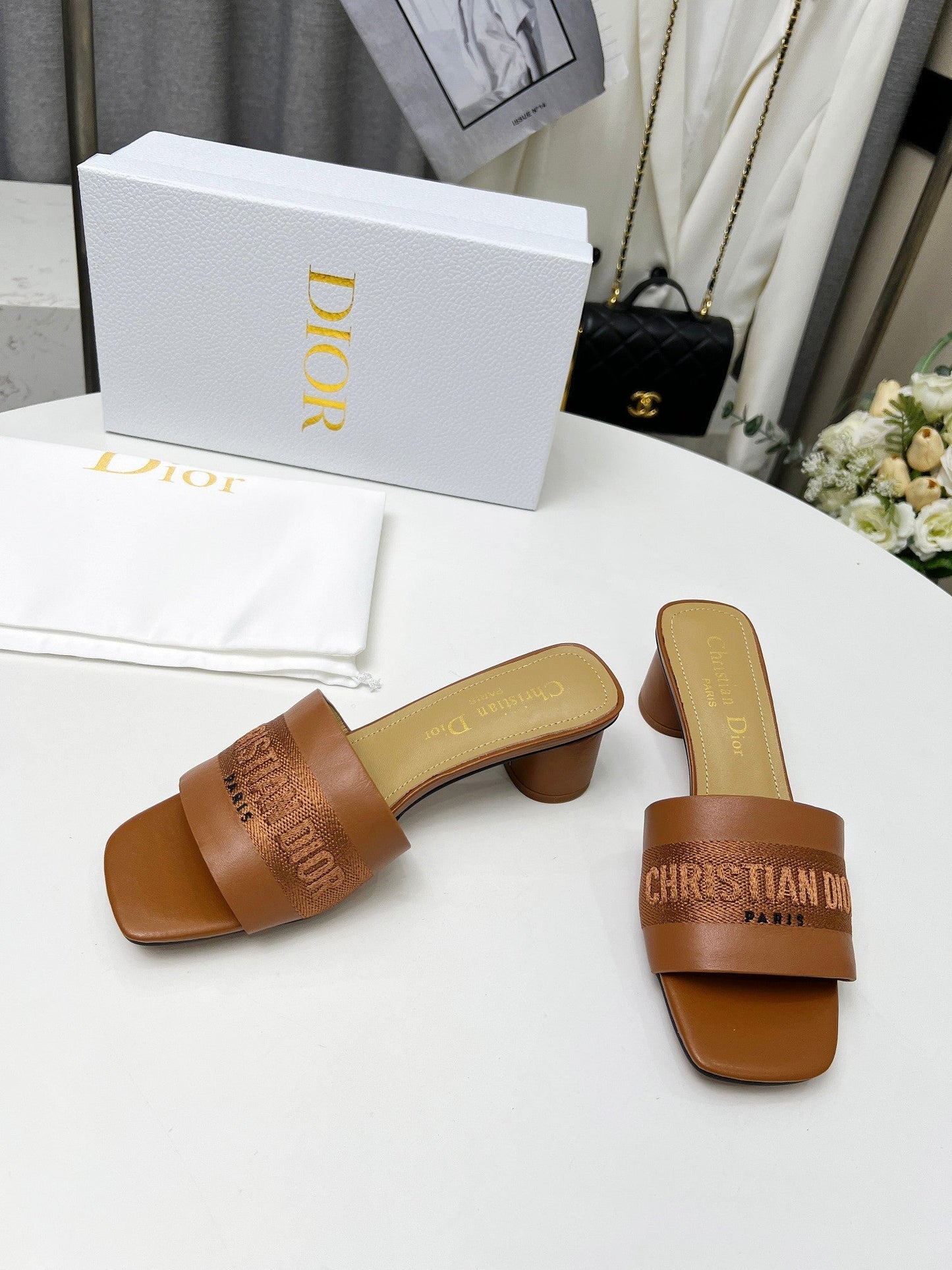 Luxury Diordway 45 brown canvas calfskin
