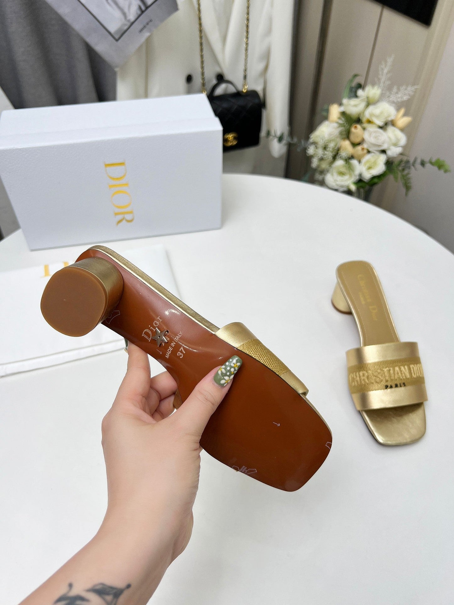 Luxury Diordway 45 gold-tone canvas calfskin