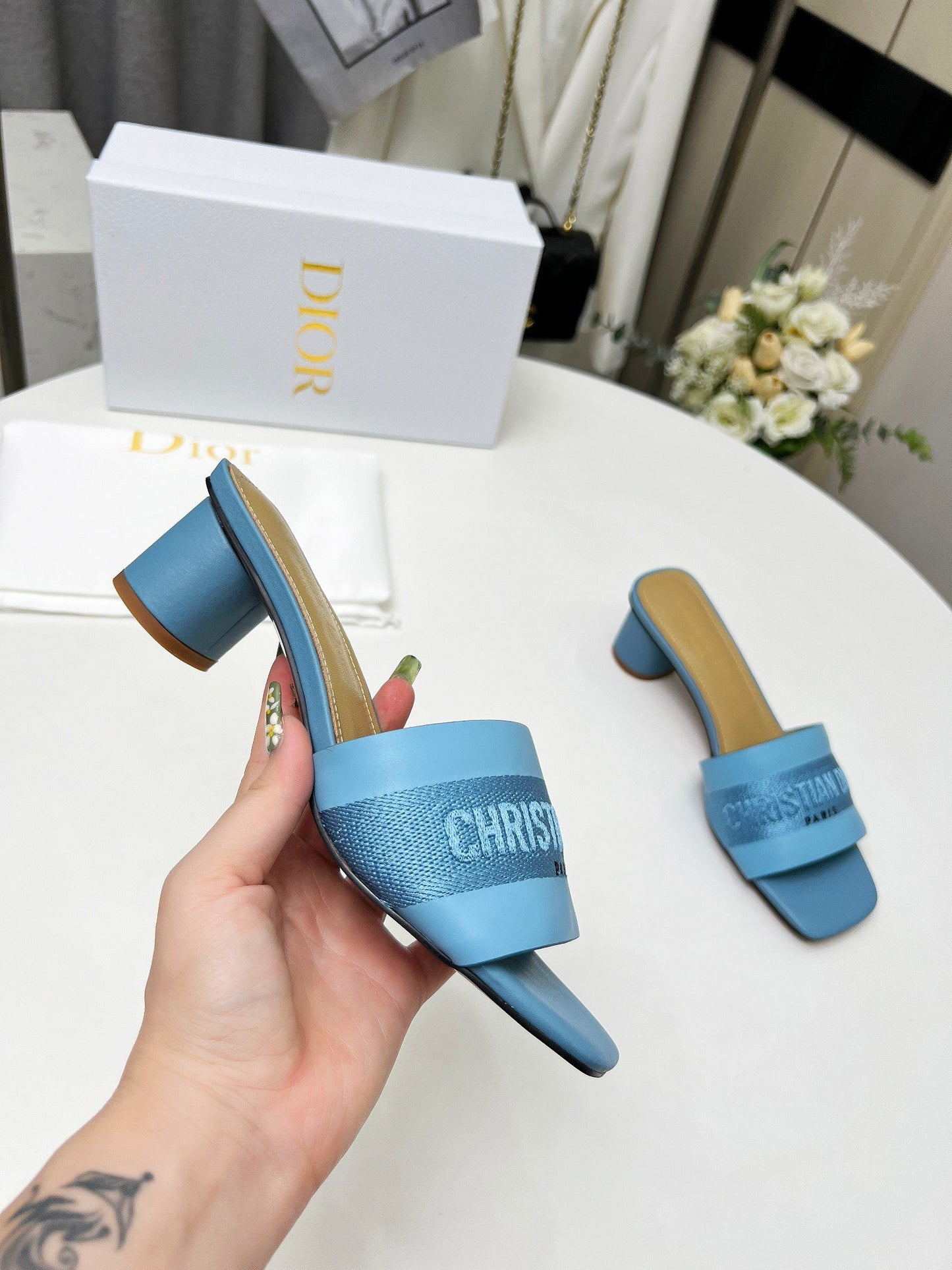 Luxury Diordway 45 ocean blue canvas calfskin